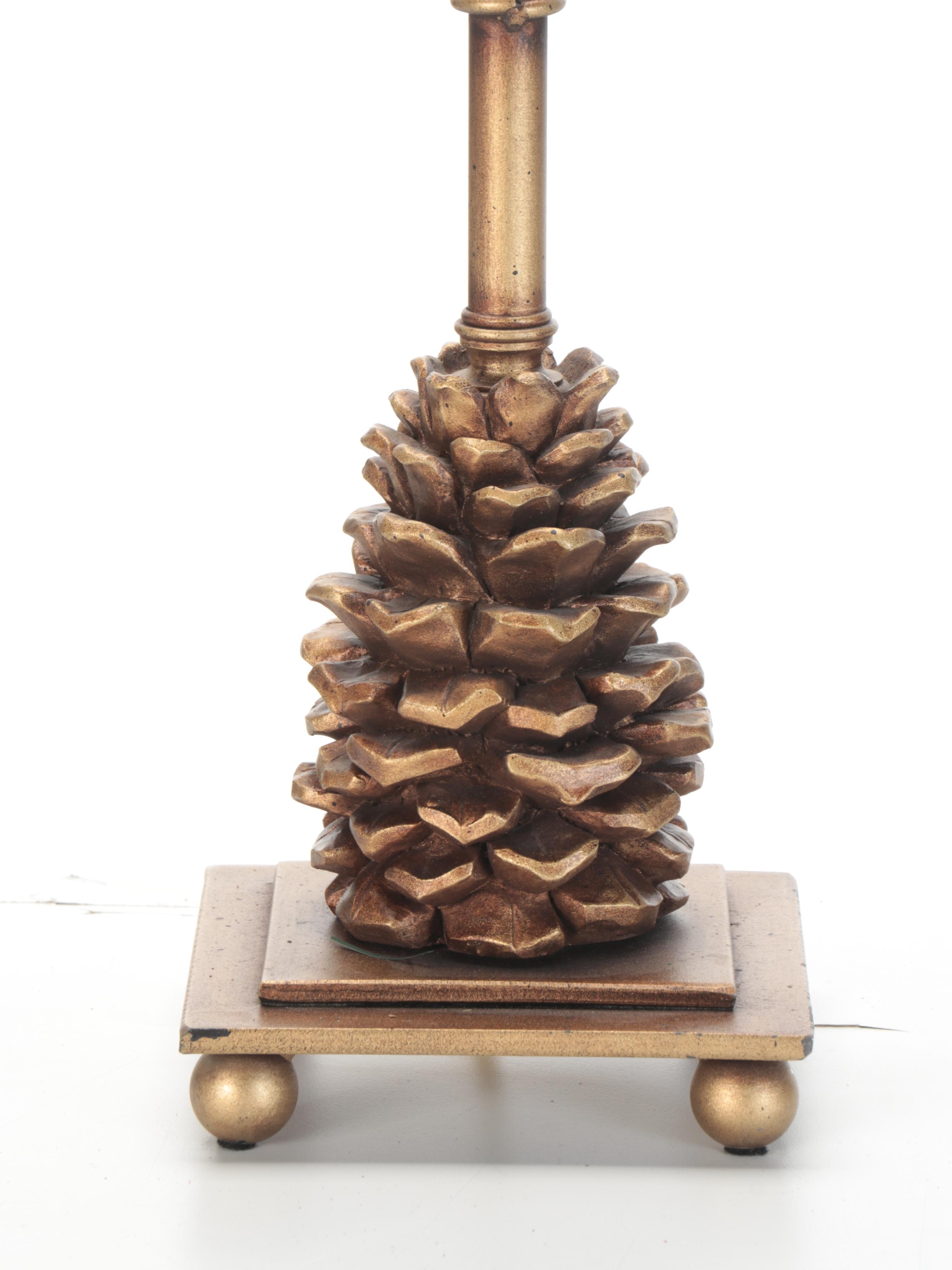 Gilt Finish Metal and Composite Pine Cone Candlestick Table Lamp