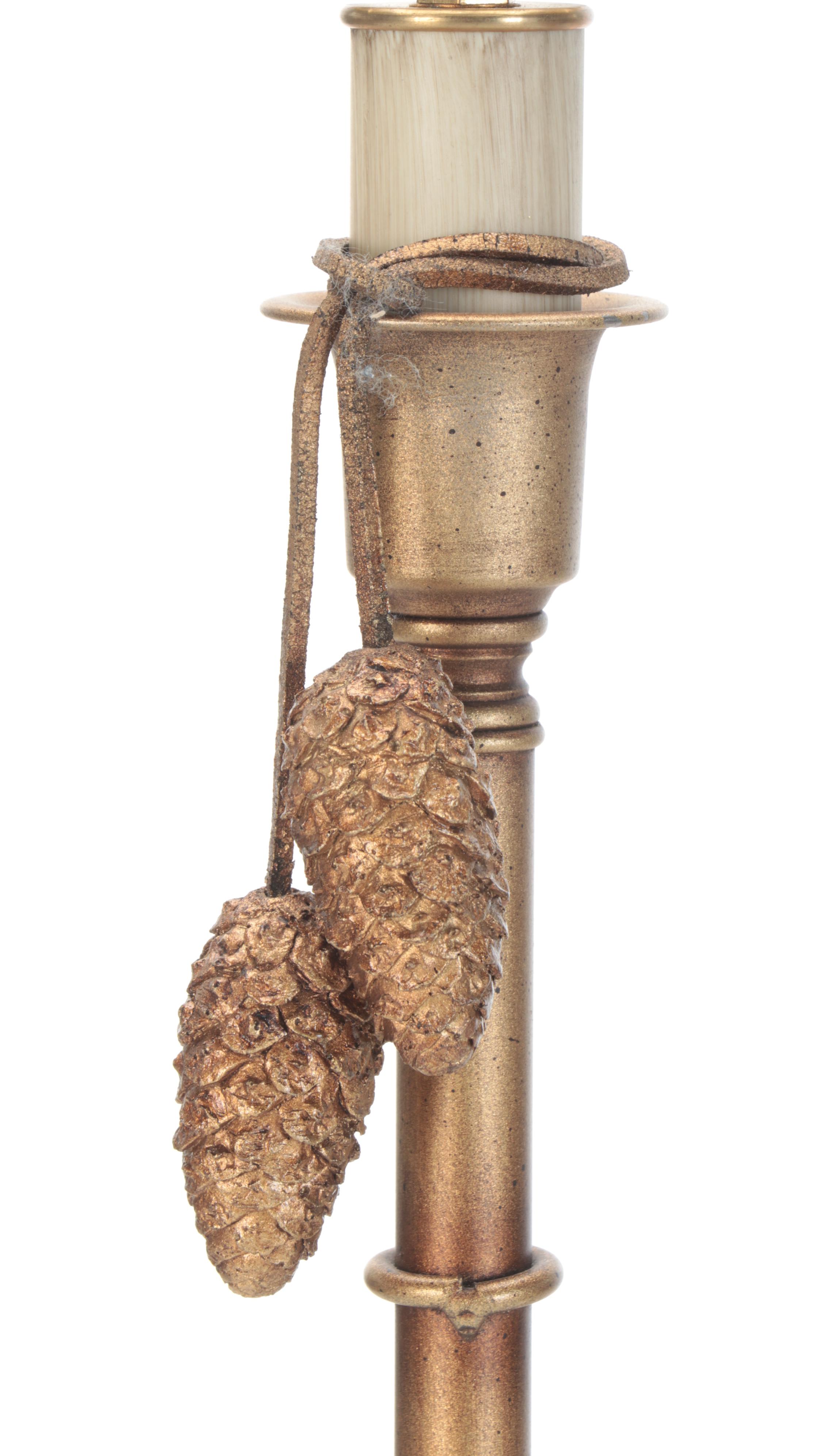 Gilt Finish Metal and Composite Pine Cone Candlestick Table Lamp