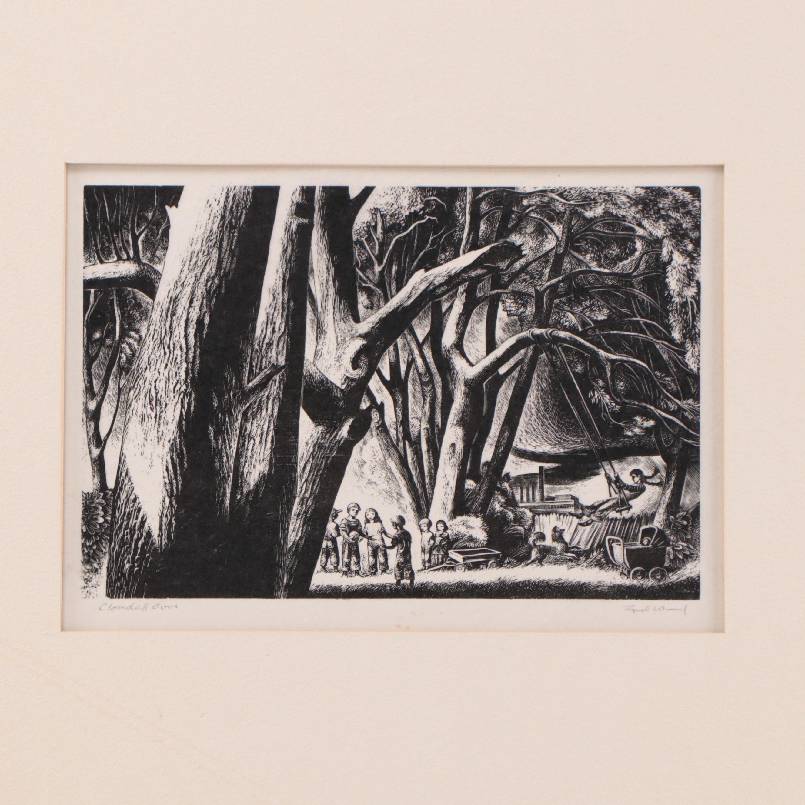 Lynd Ward Wood Engraving "Clouded Over," 1948
