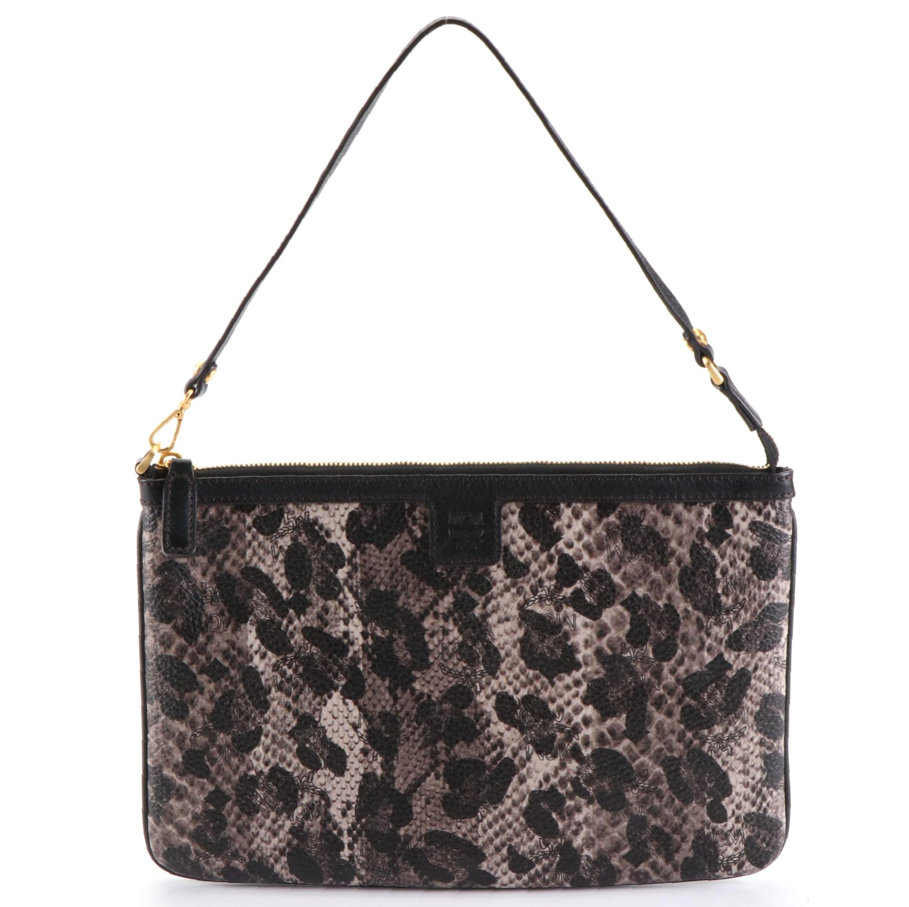 MCM Snake Effect Animal Print Leather Shoulder Bag