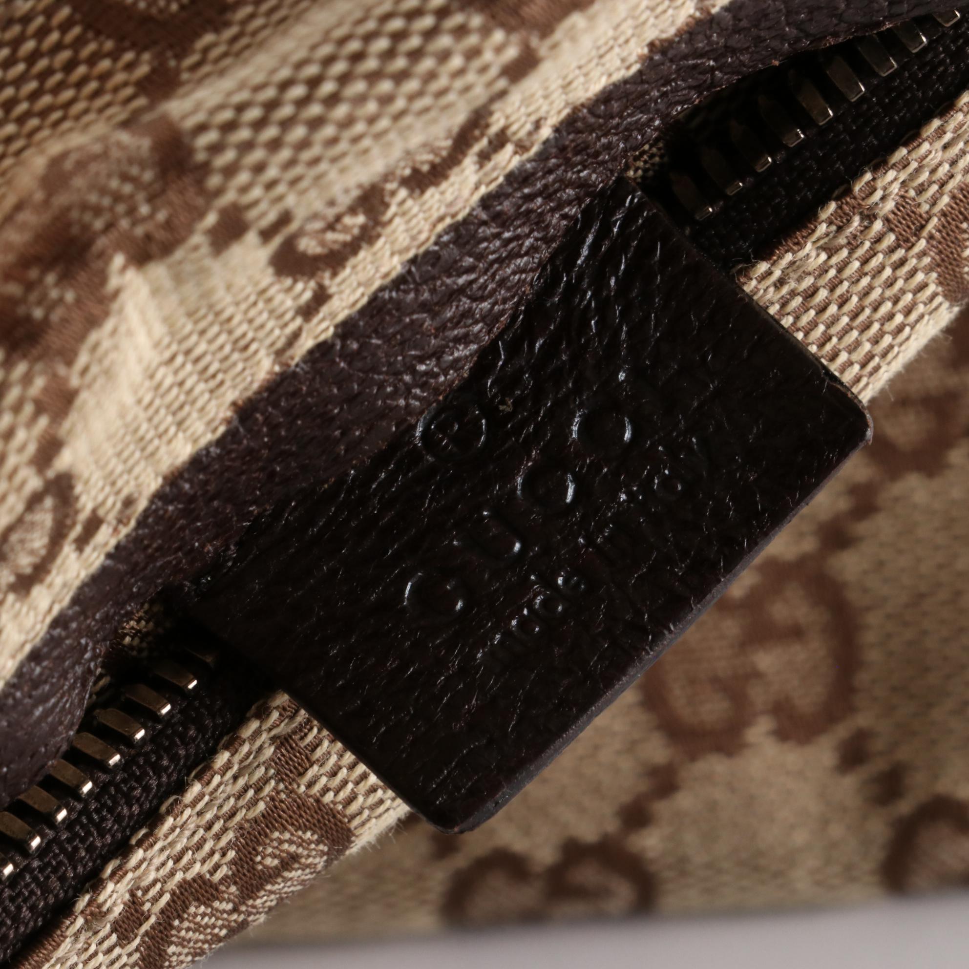 Gucci Web Strap Belt Bag in GG Canvas and Brown Textured Leather