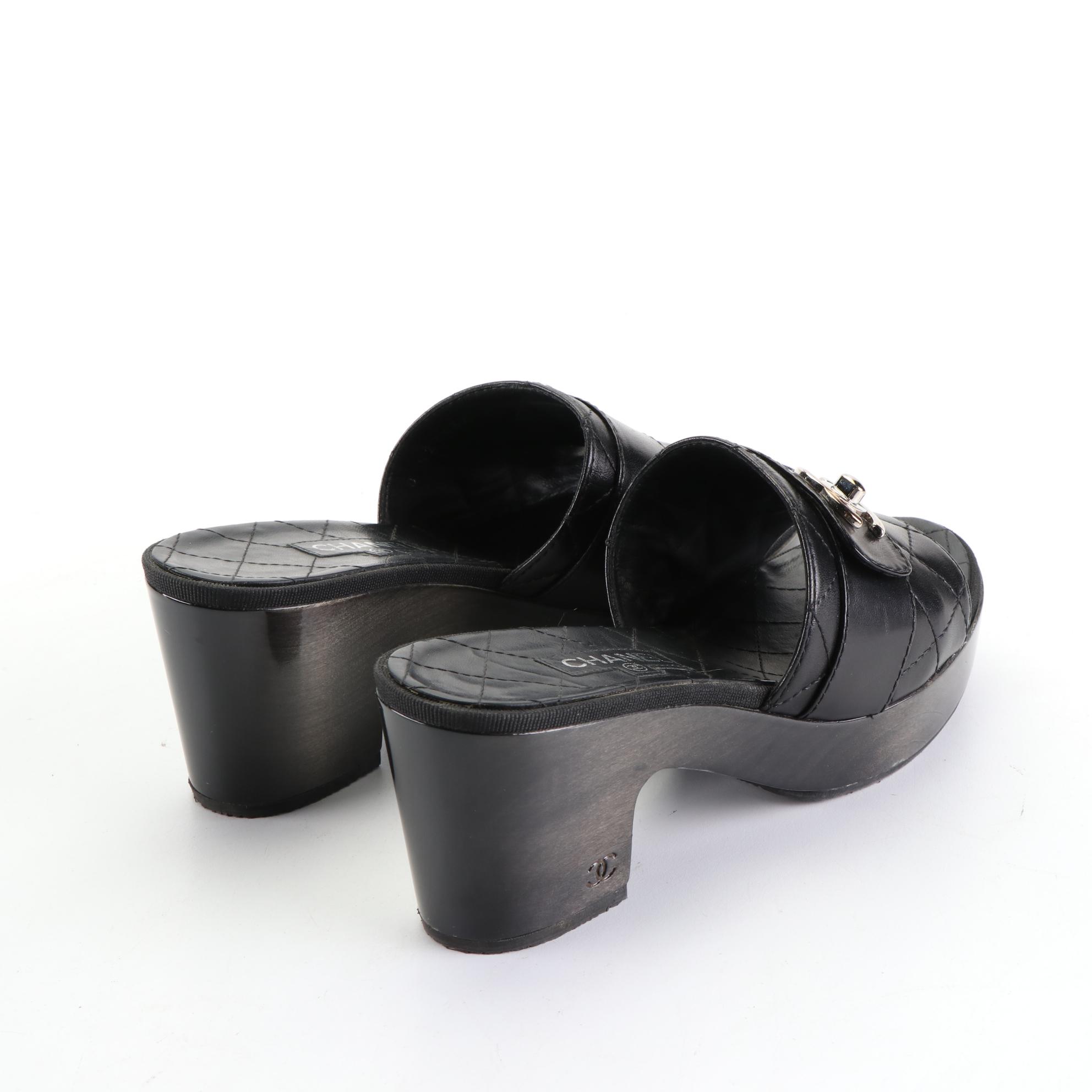 Chanel CC Platform Mules in Quilted Lambskin with Box