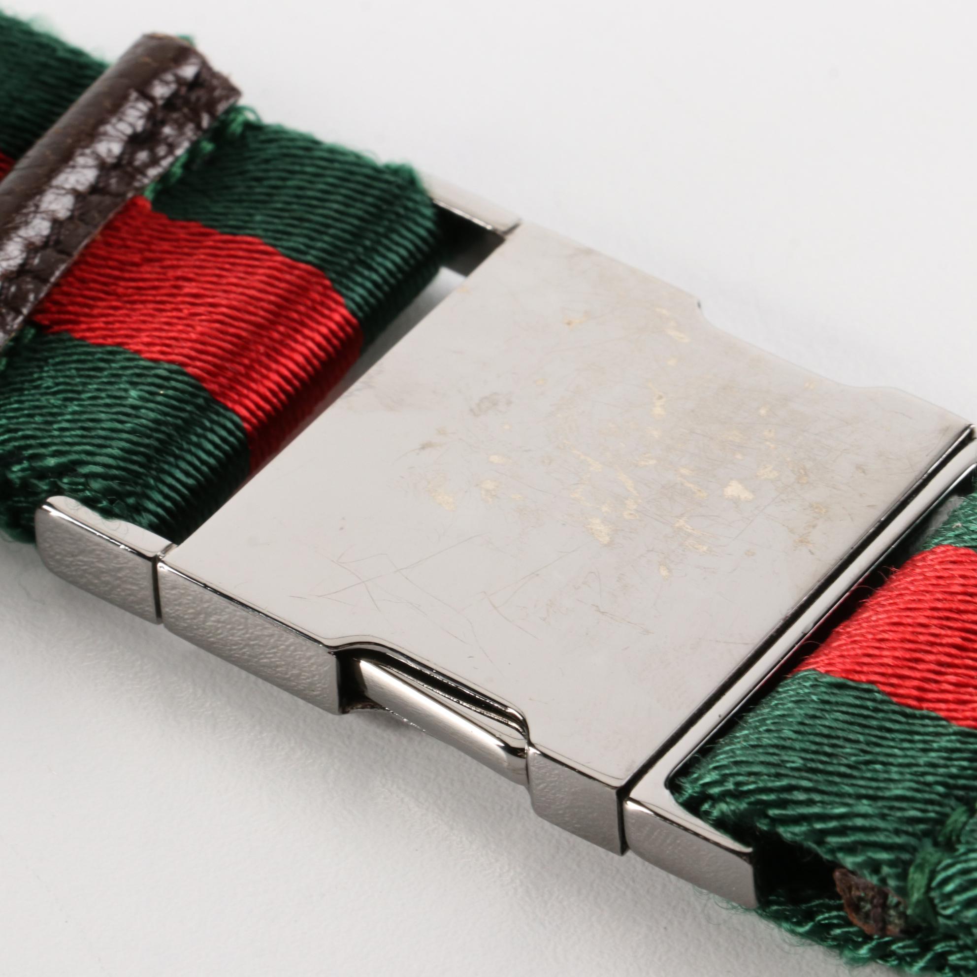 Gucci Web Strap Belt Bag in GG Canvas and Brown Textured Leather