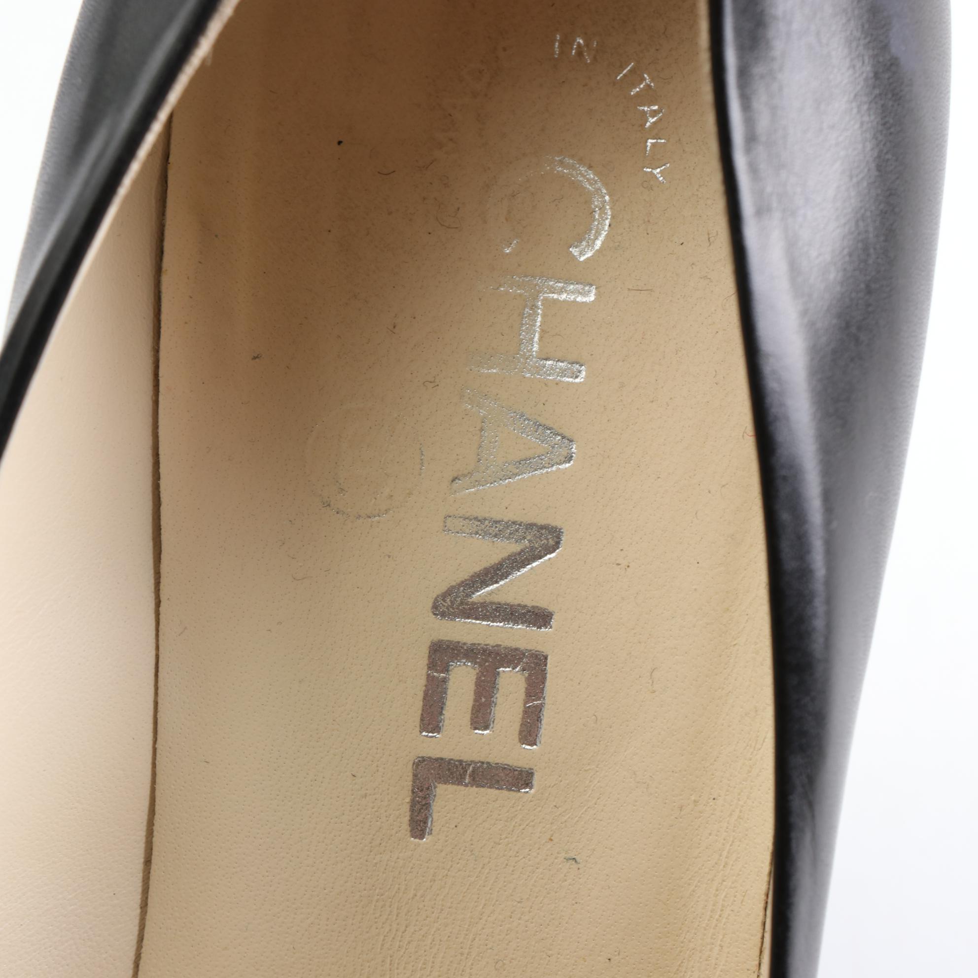 Chanel CC Platform Cap-Toe Pumps in Leather and Patent Leather with Box
