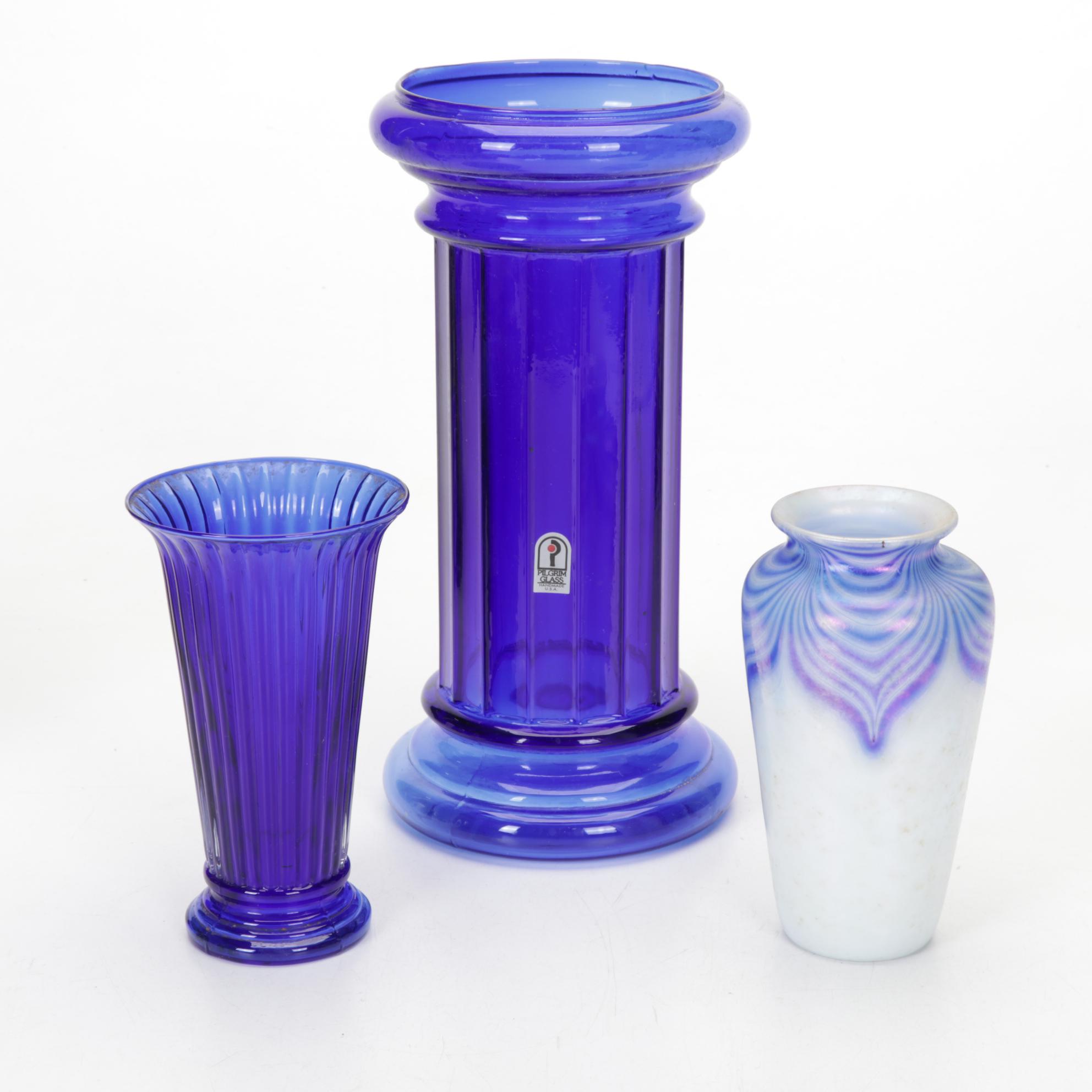 Art Nouveau Style Pulled Feather Vase Pilgrim and Other Glass Tableware