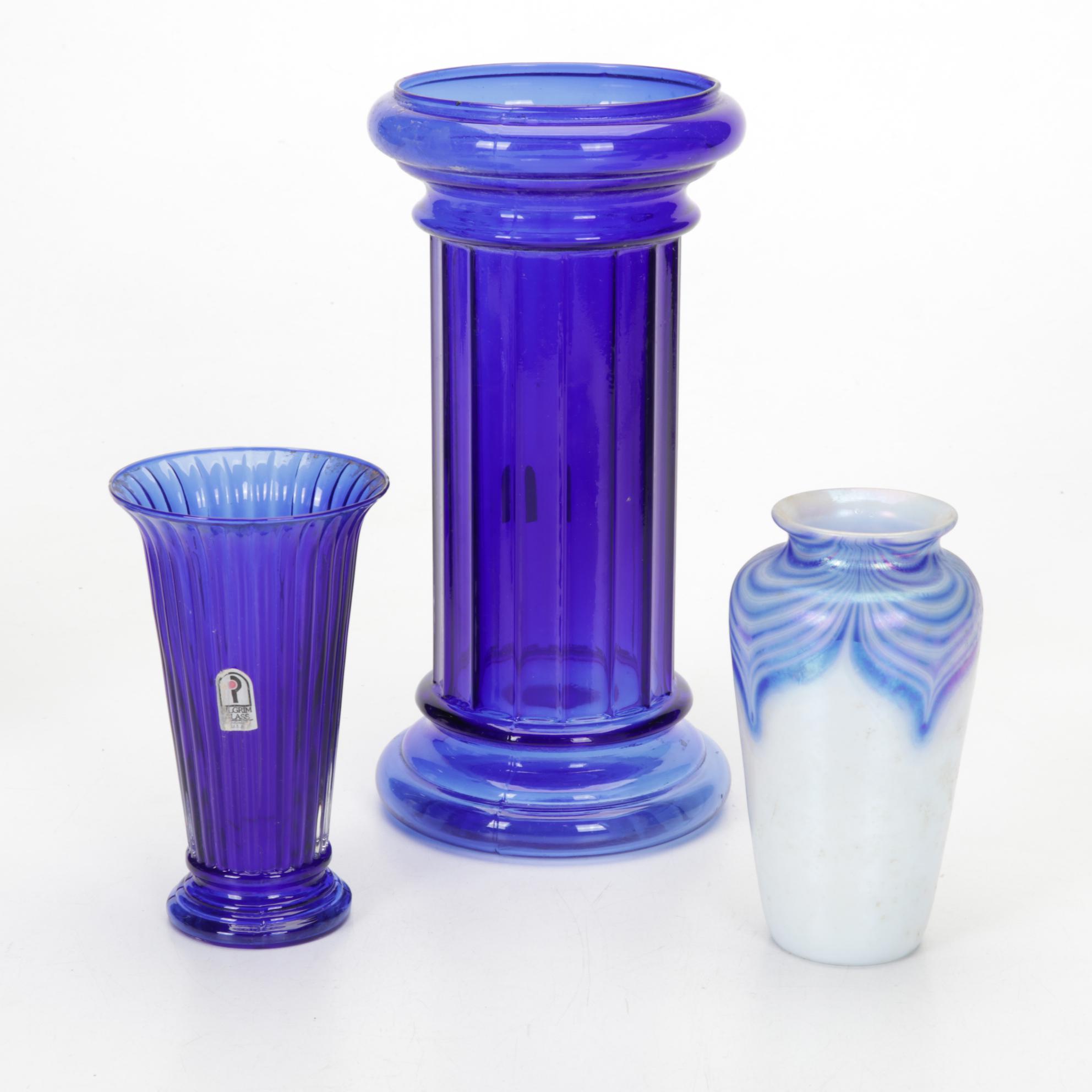 Art Nouveau Style Pulled Feather Vase Pilgrim and Other Glass Tableware