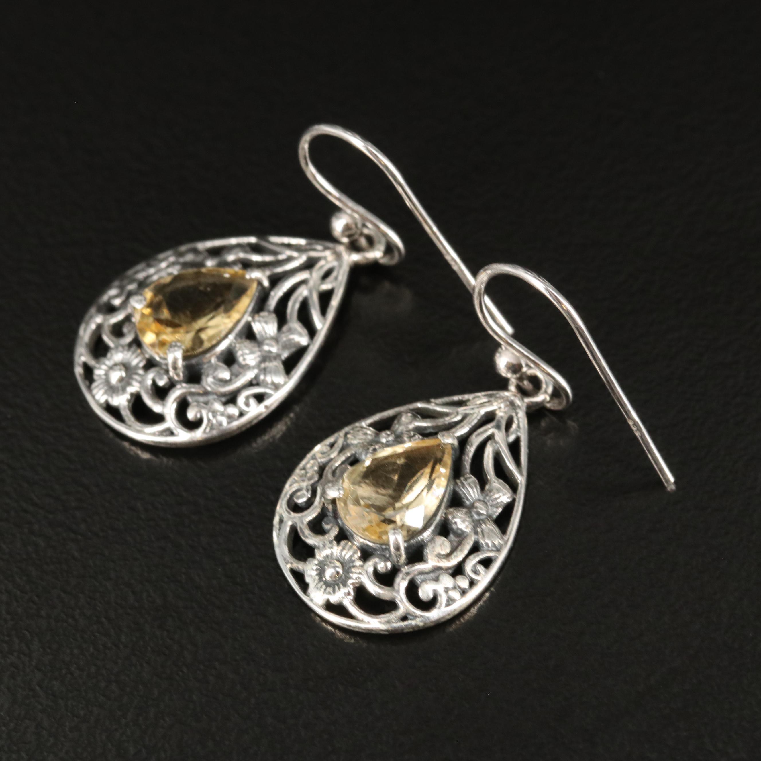 Sterling Citrine Drop Earrings