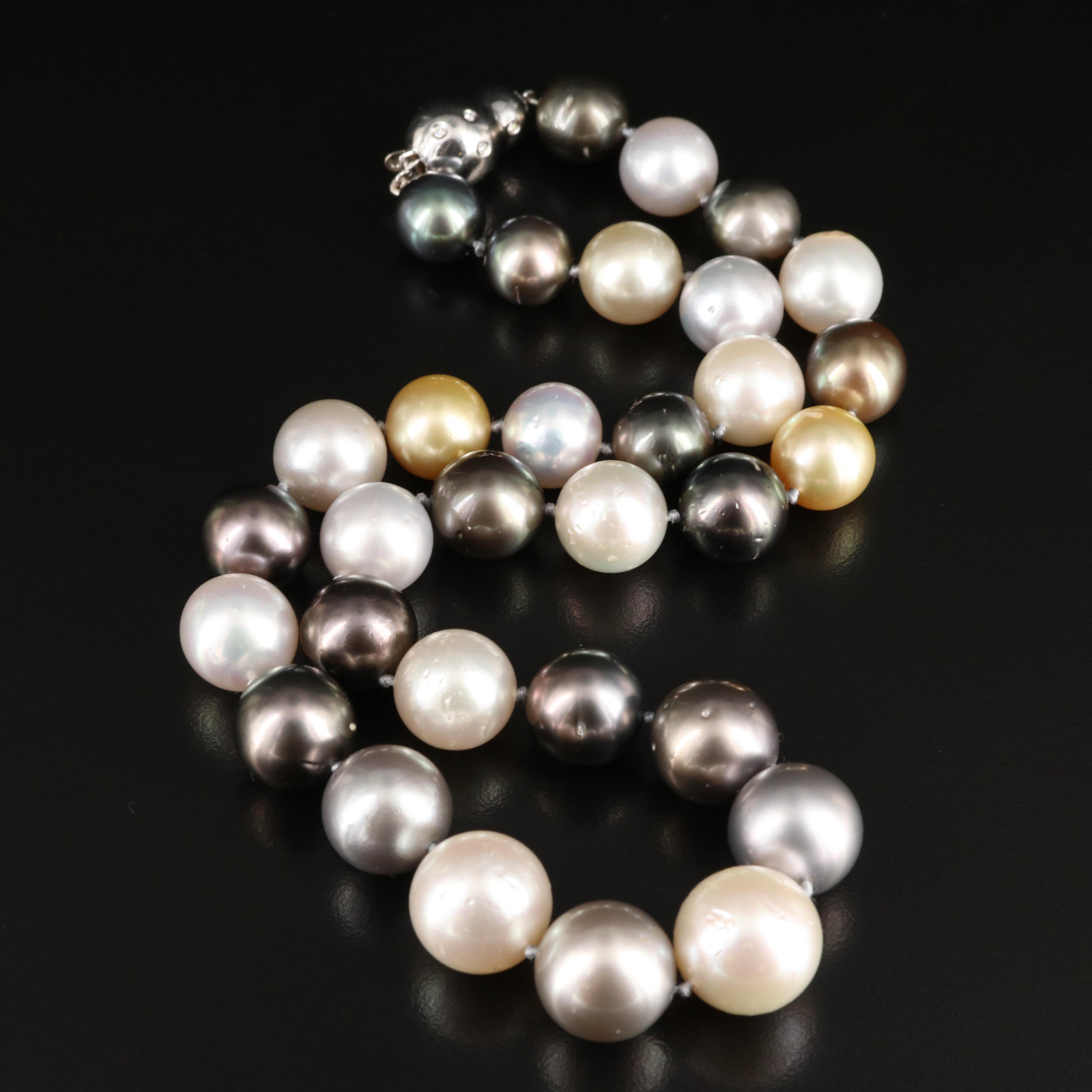 Tahitian and South Sea Pearl Necklace with 14K Diamond Clasp and GIA Report