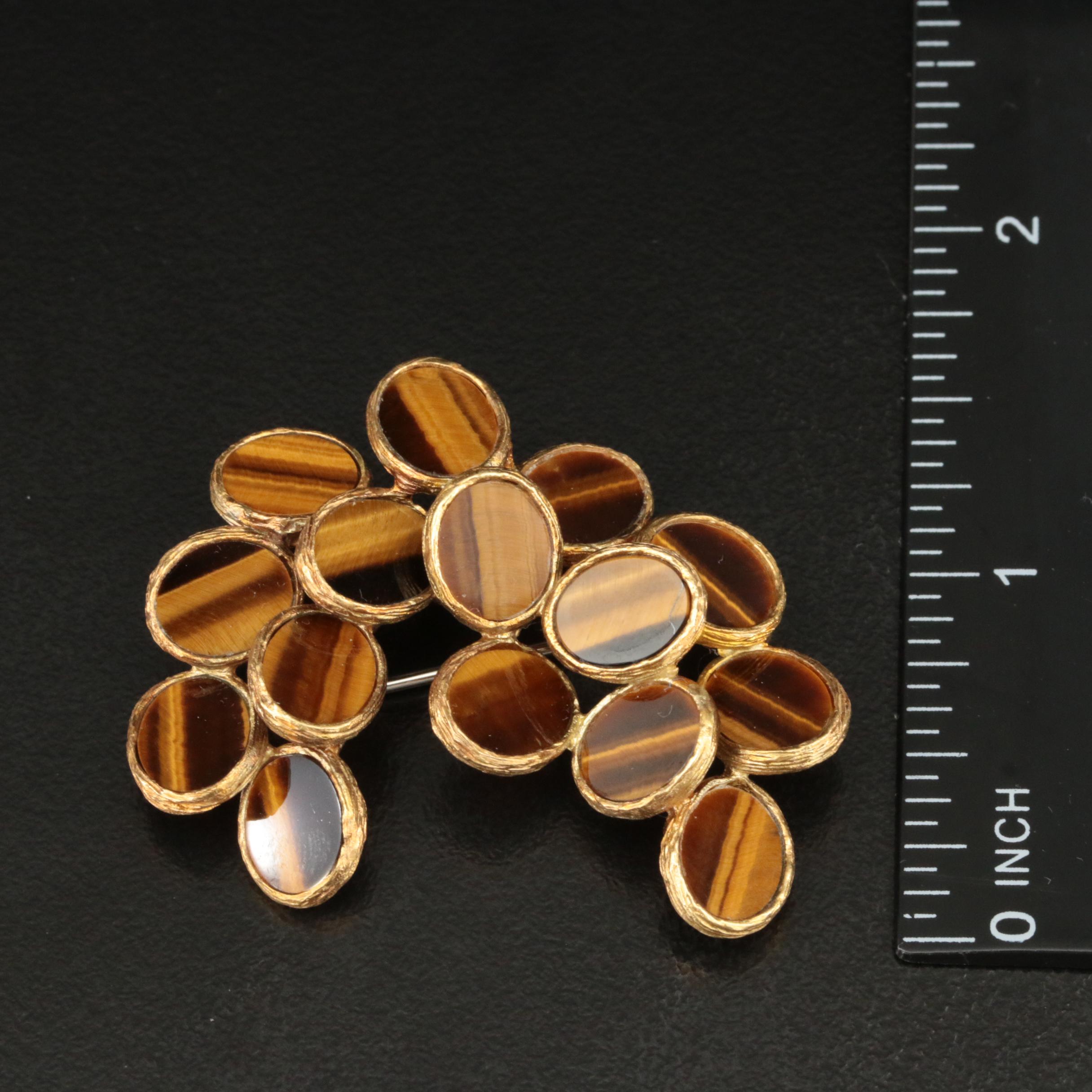 18K Tiger's Eye Oval Cluster Brooch