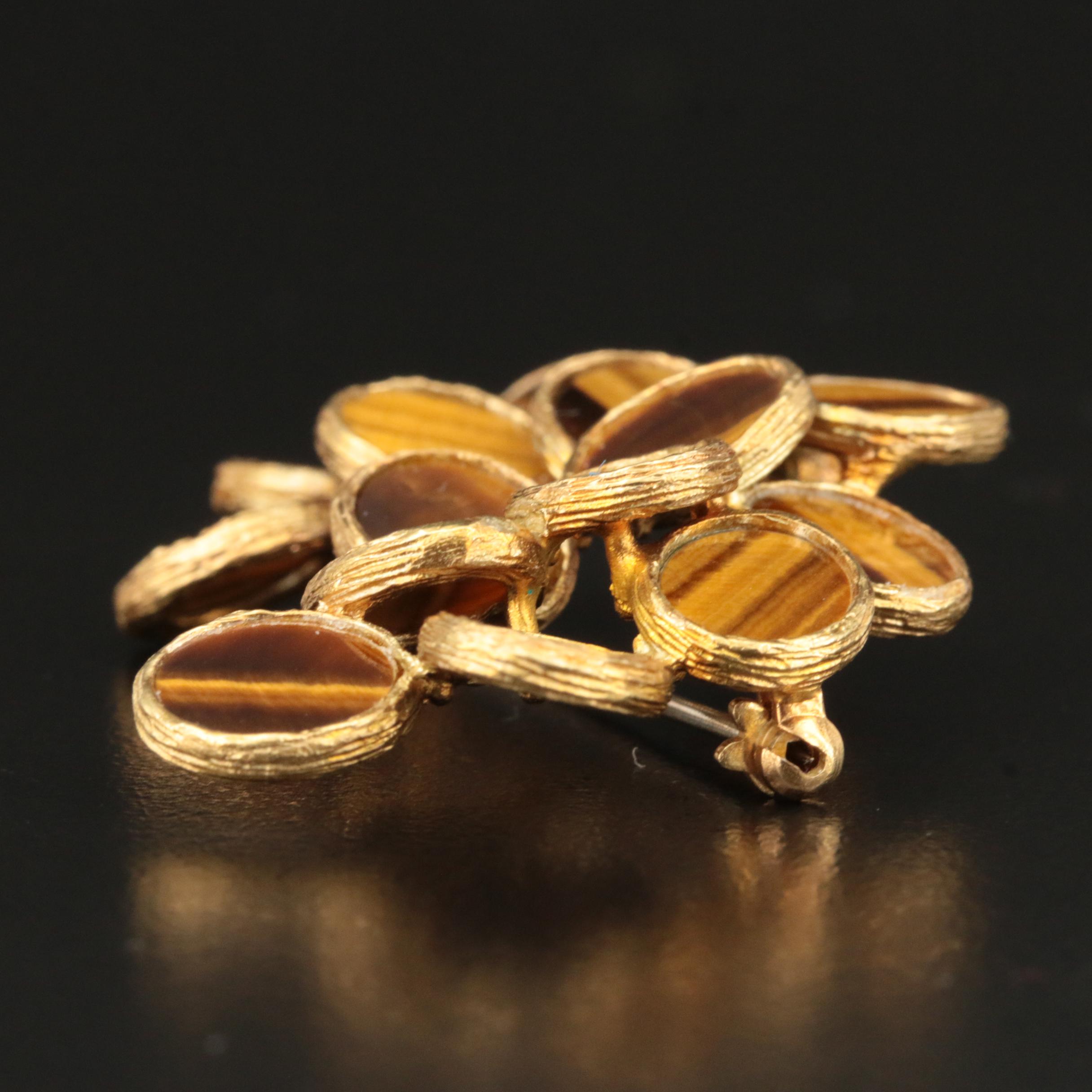 18K Tiger's Eye Oval Cluster Brooch