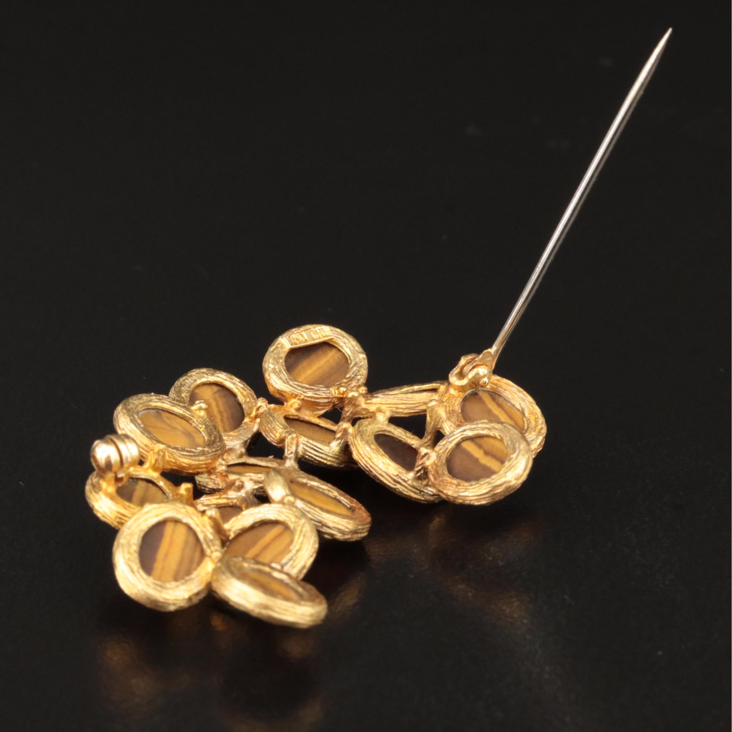 18K Tiger's Eye Oval Cluster Brooch