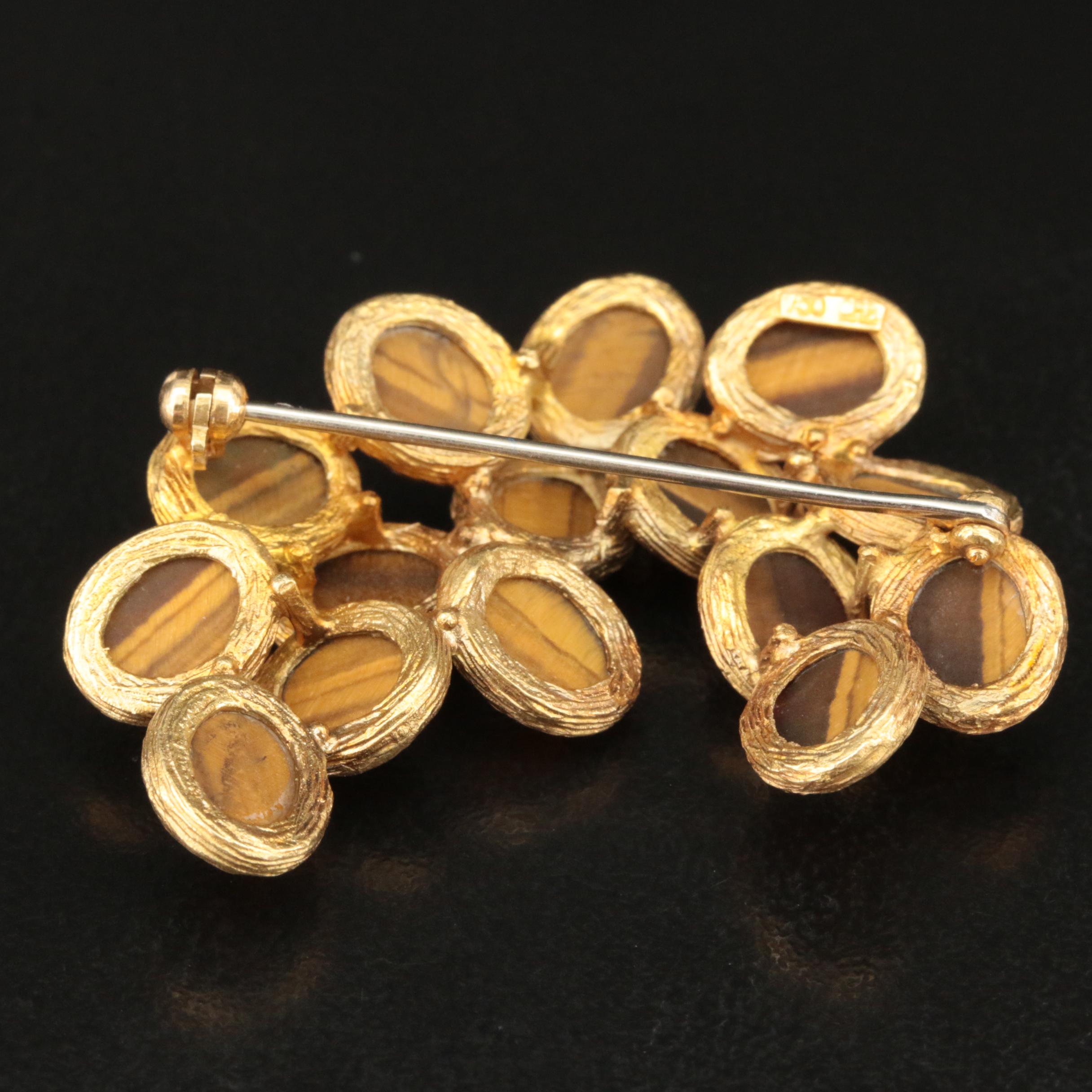 18K Tiger's Eye Oval Cluster Brooch