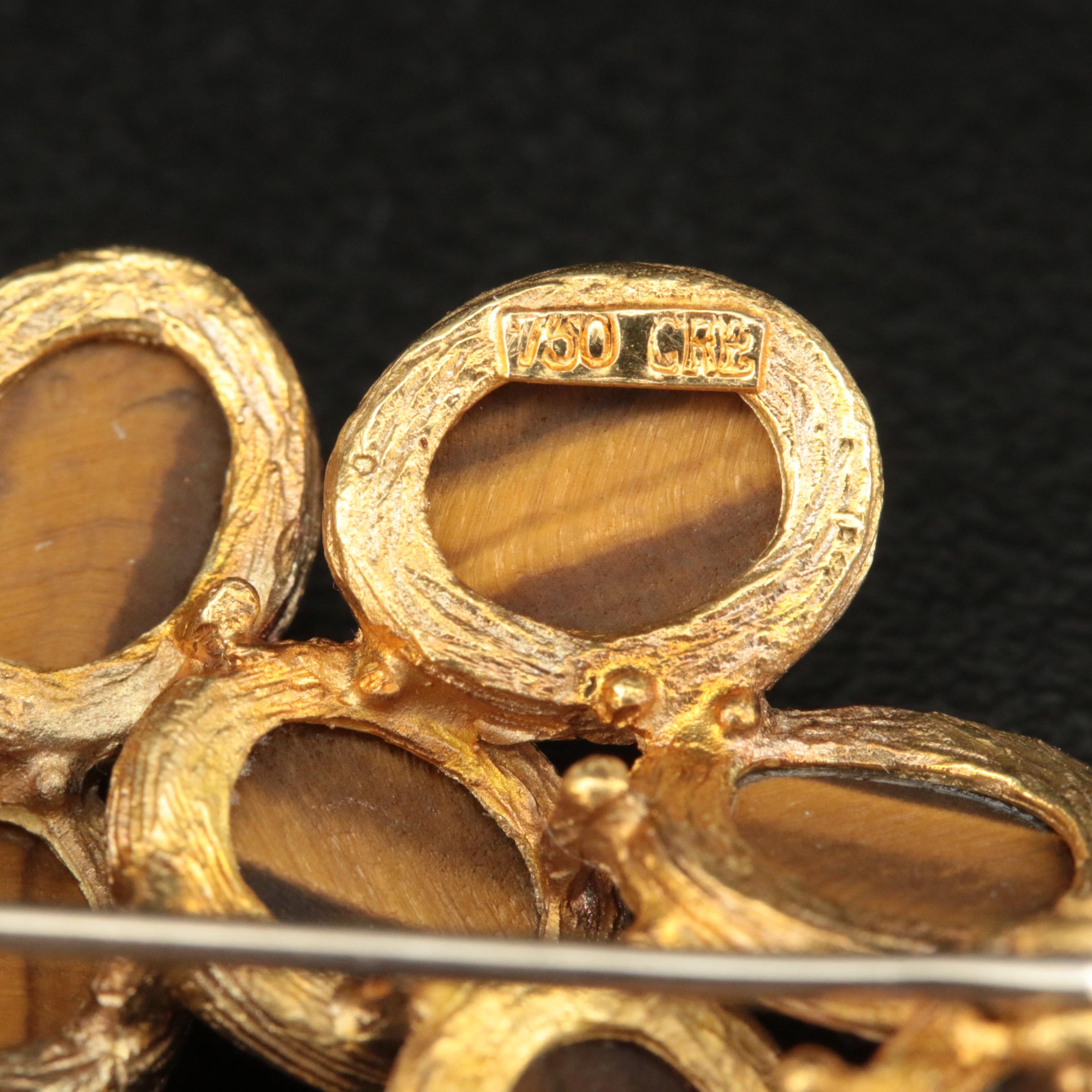 18K Tiger's Eye Oval Cluster Brooch