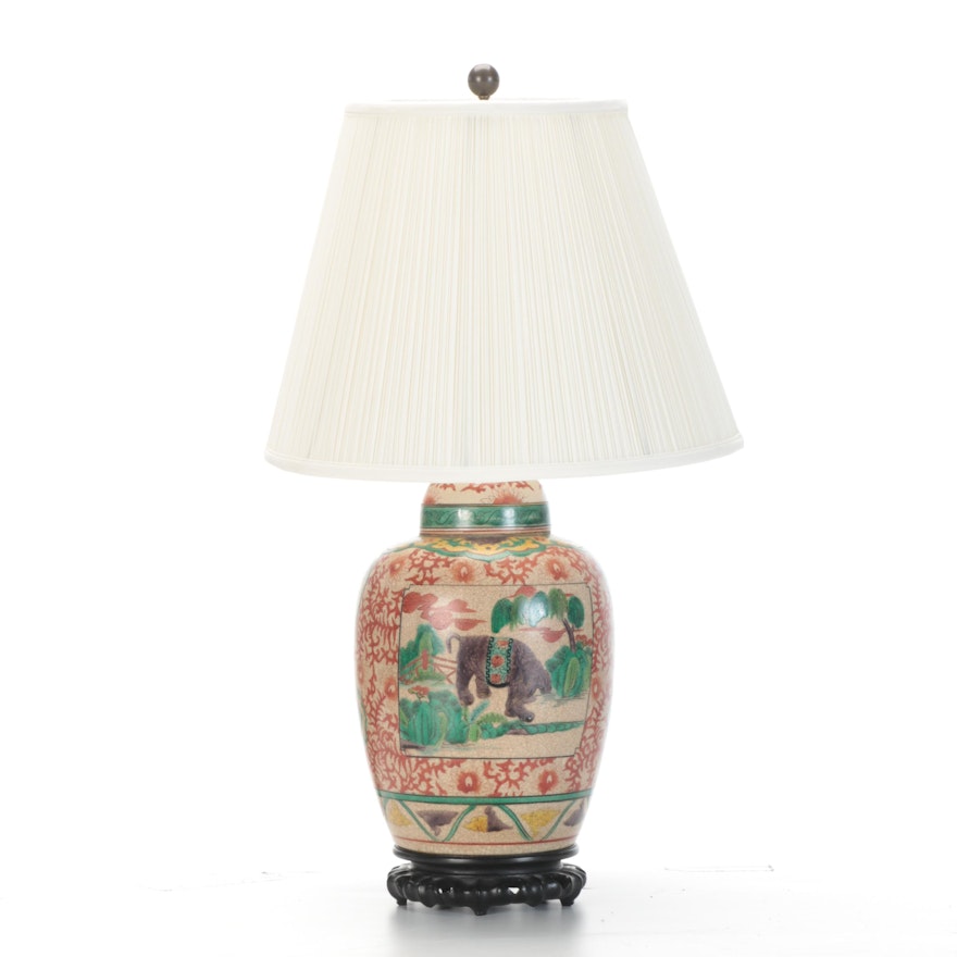 Hand-Painted Ceramic Ginger Jar Table Lamp, Contemporary