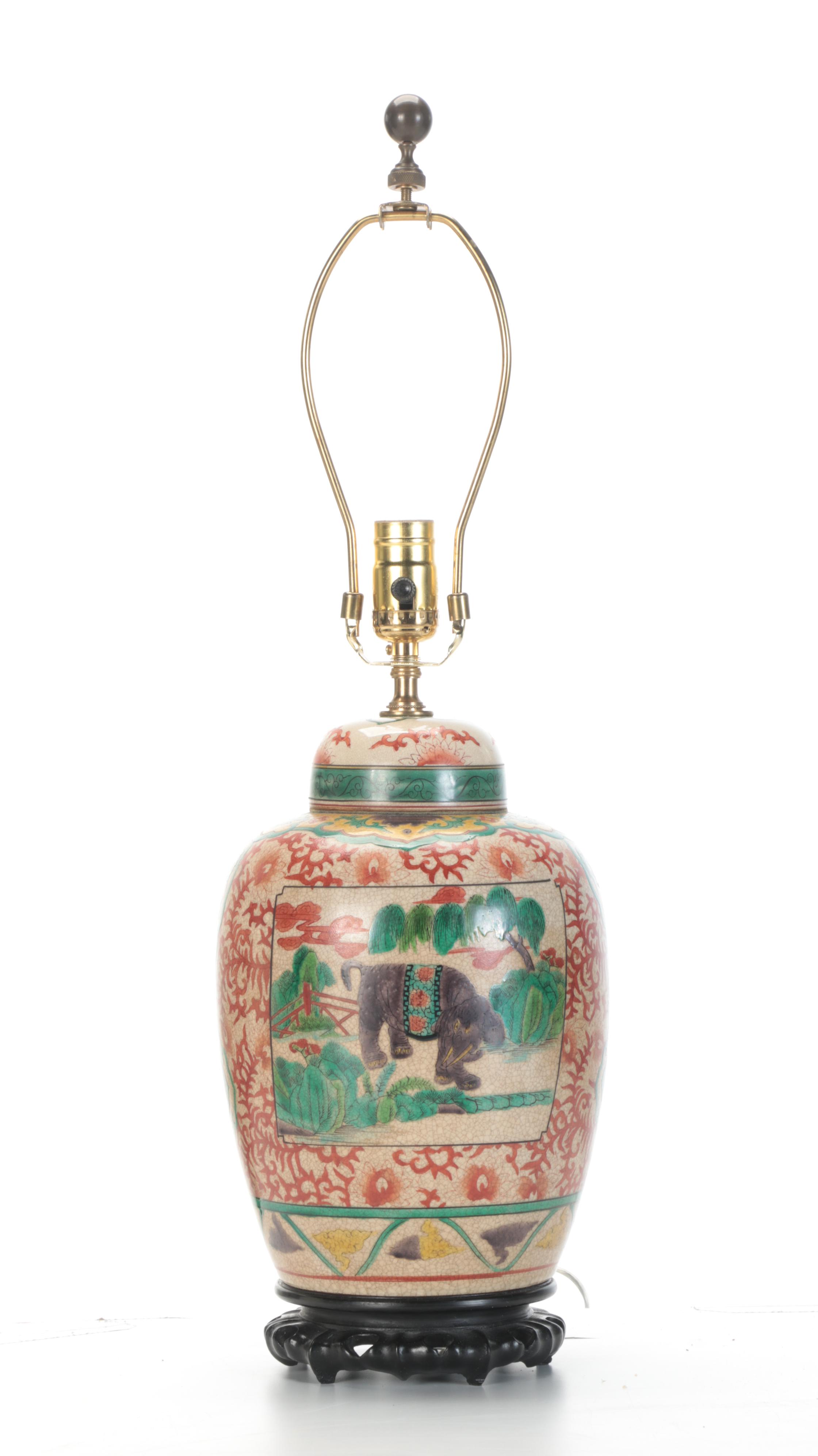 Hand-Painted Ceramic Ginger Jar Table Lamp, Contemporary