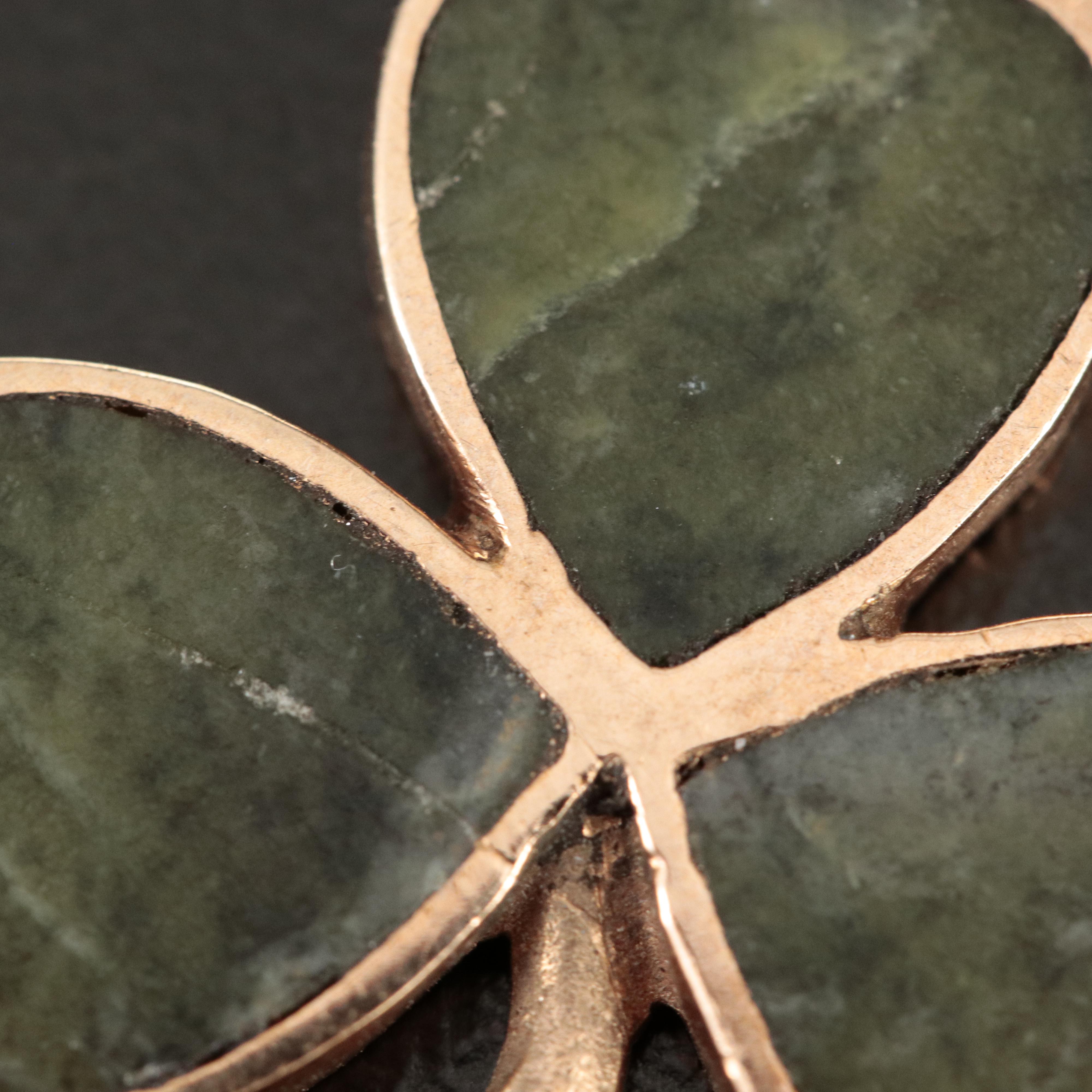 Vintage 9K Rose Gold Connemara Marble Inlay Clover Pendant