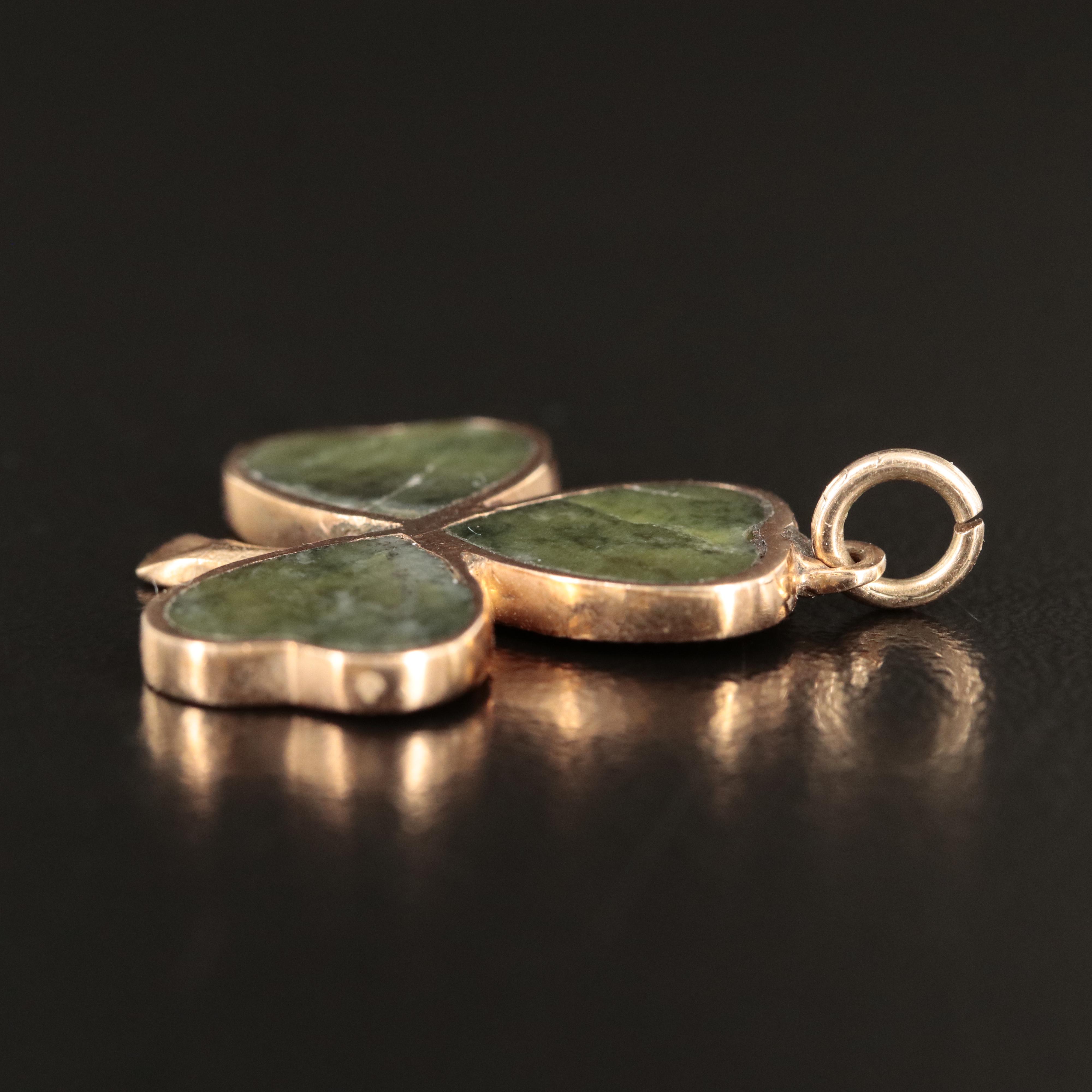 Vintage 9K Rose Gold Connemara Marble Inlay Clover Pendant