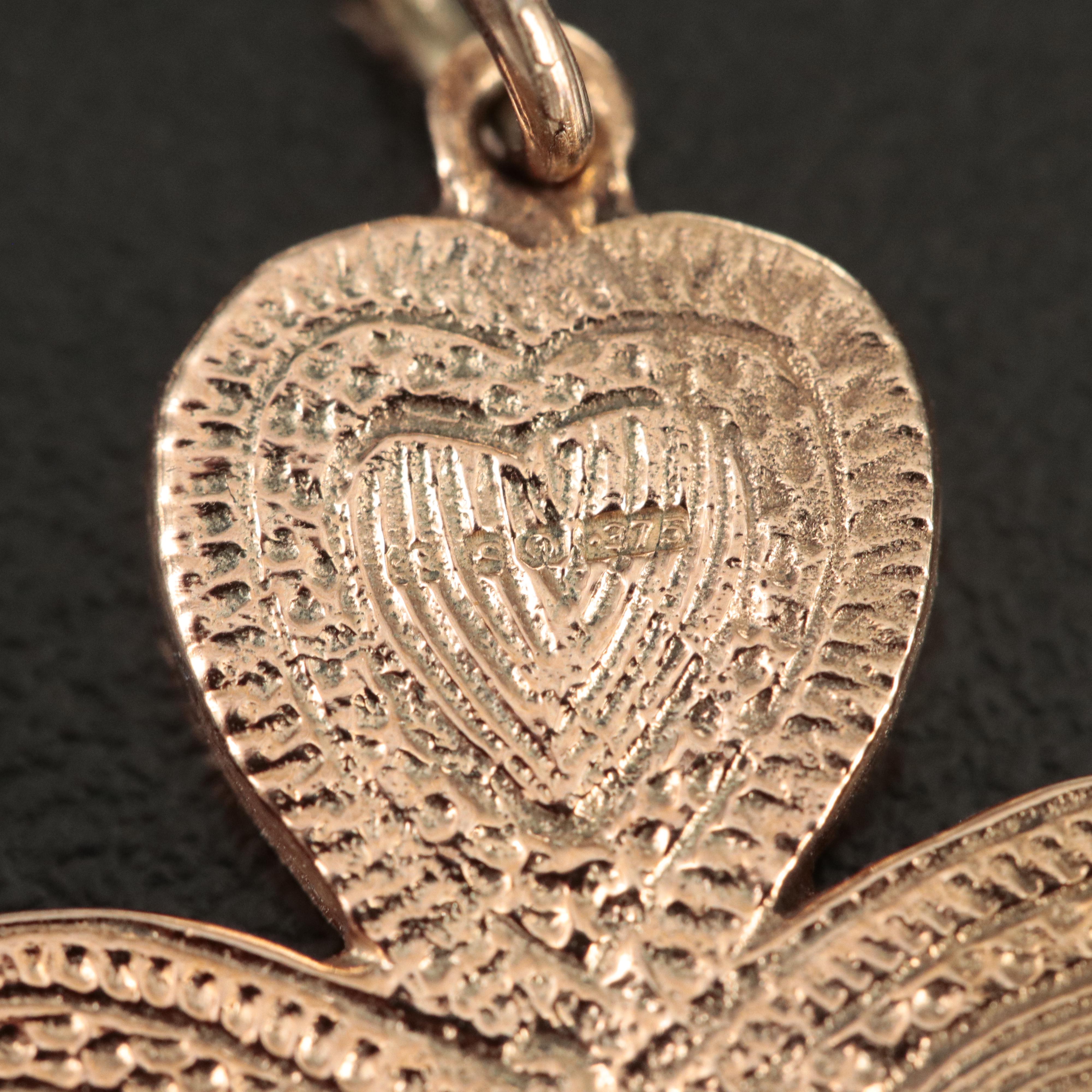 Vintage 9K Rose Gold Connemara Marble Inlay Clover Pendant