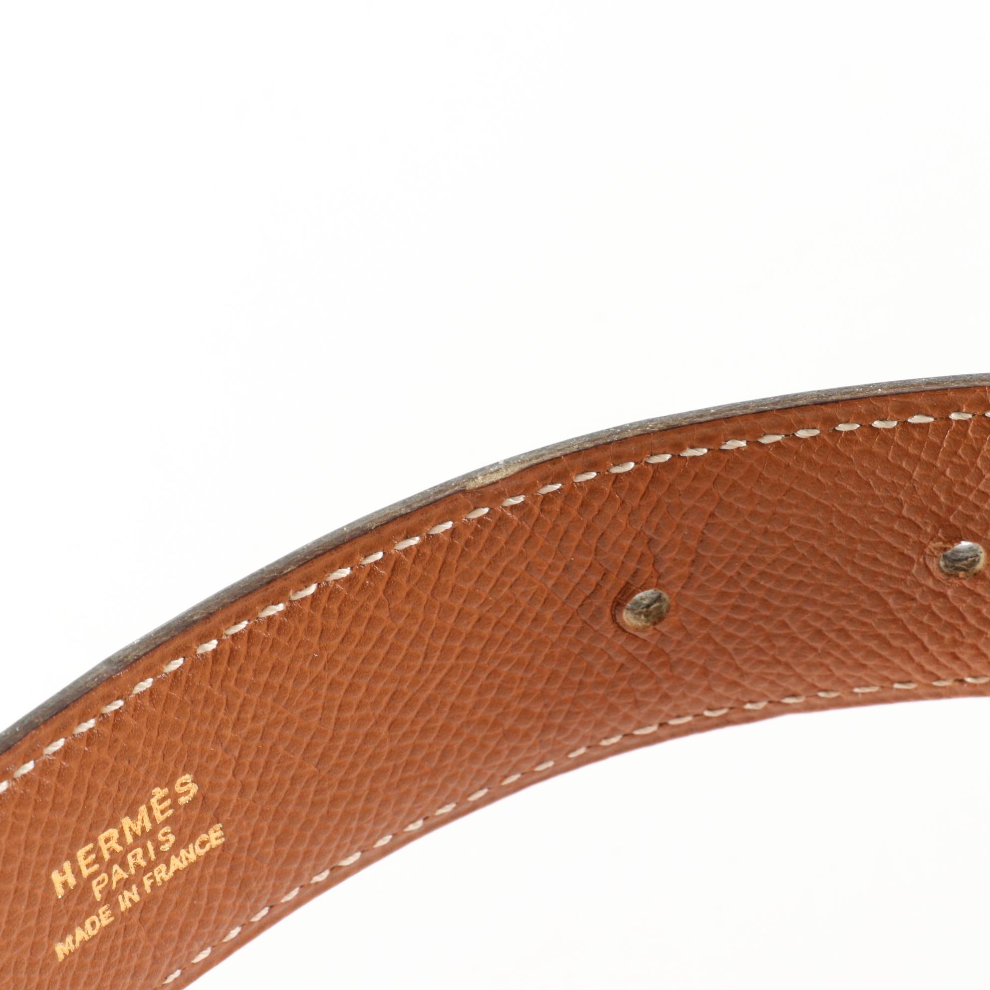 Hermès Reversible H Belt in Black Box Calf and Gold Courchevel Leather