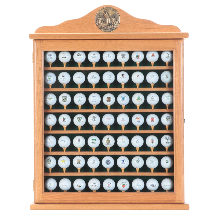 Golf Course and Tournament Souvenir Ball Collection with Display Case