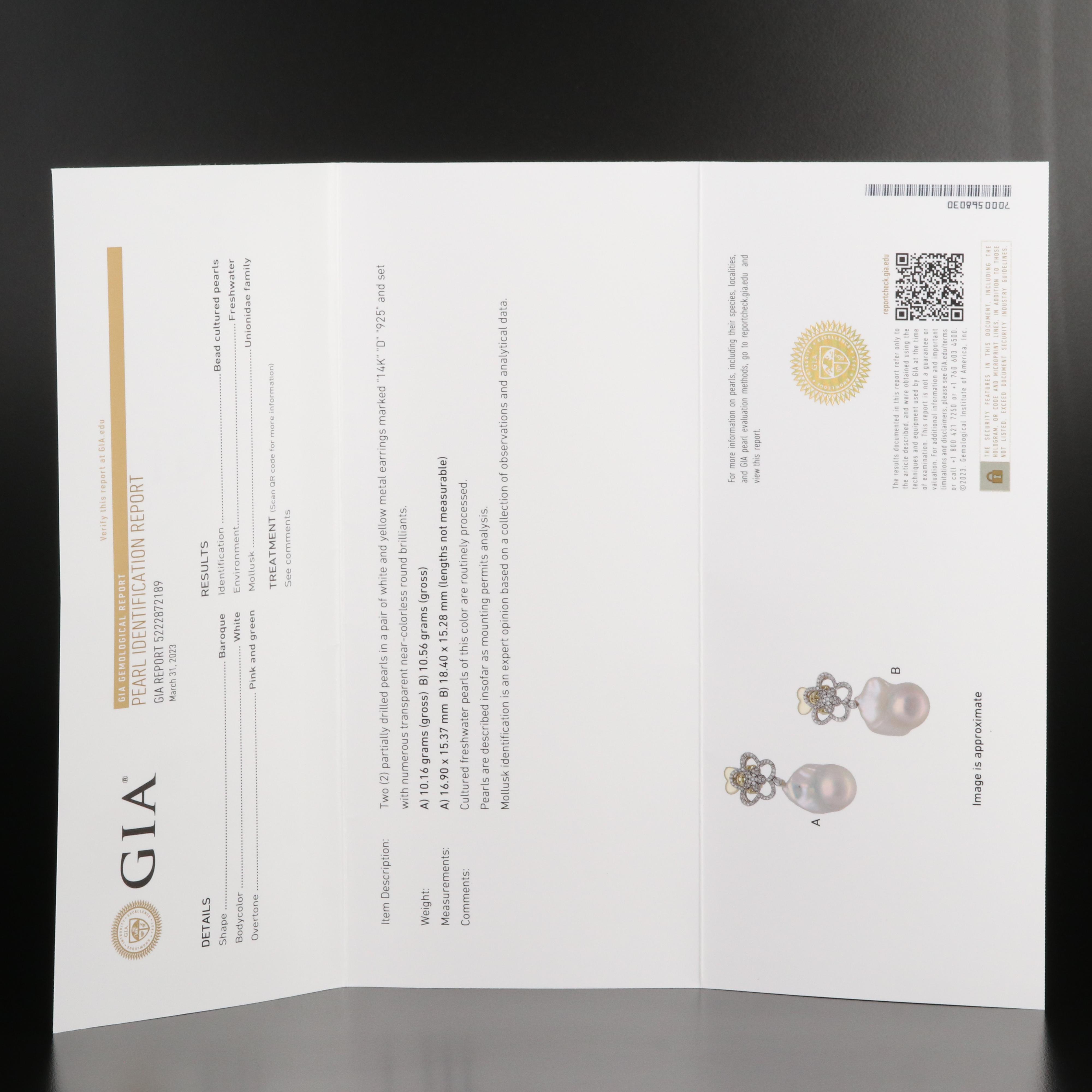 14K Baroque Pearl and 1.00 CTW Diamond Floral Earrings with GIA Report