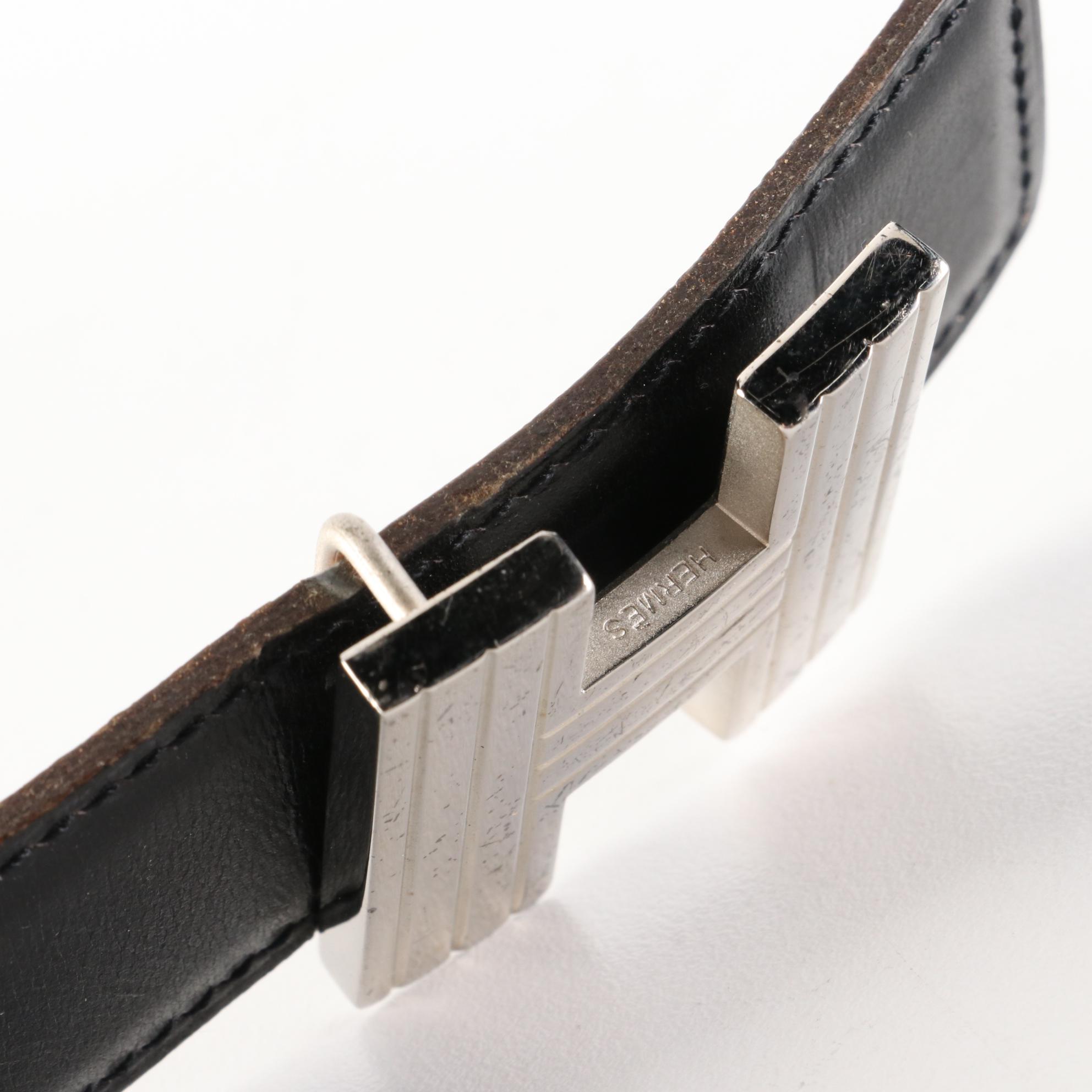 Hermès Cadena Reversible H Belt in in Black Box Calf and Gold Courchevel Leather
