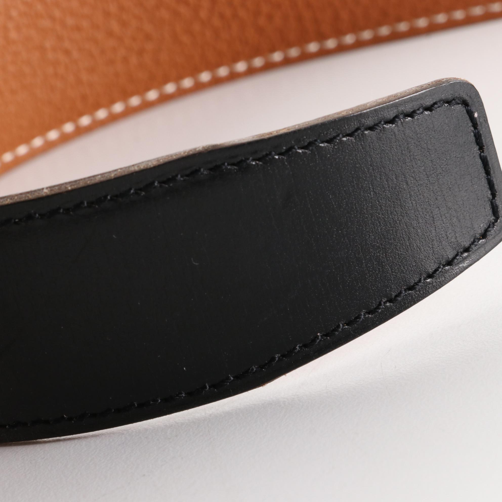 Hermès Cadena Reversible H Belt in in Black Box Calf and Gold Courchevel Leather