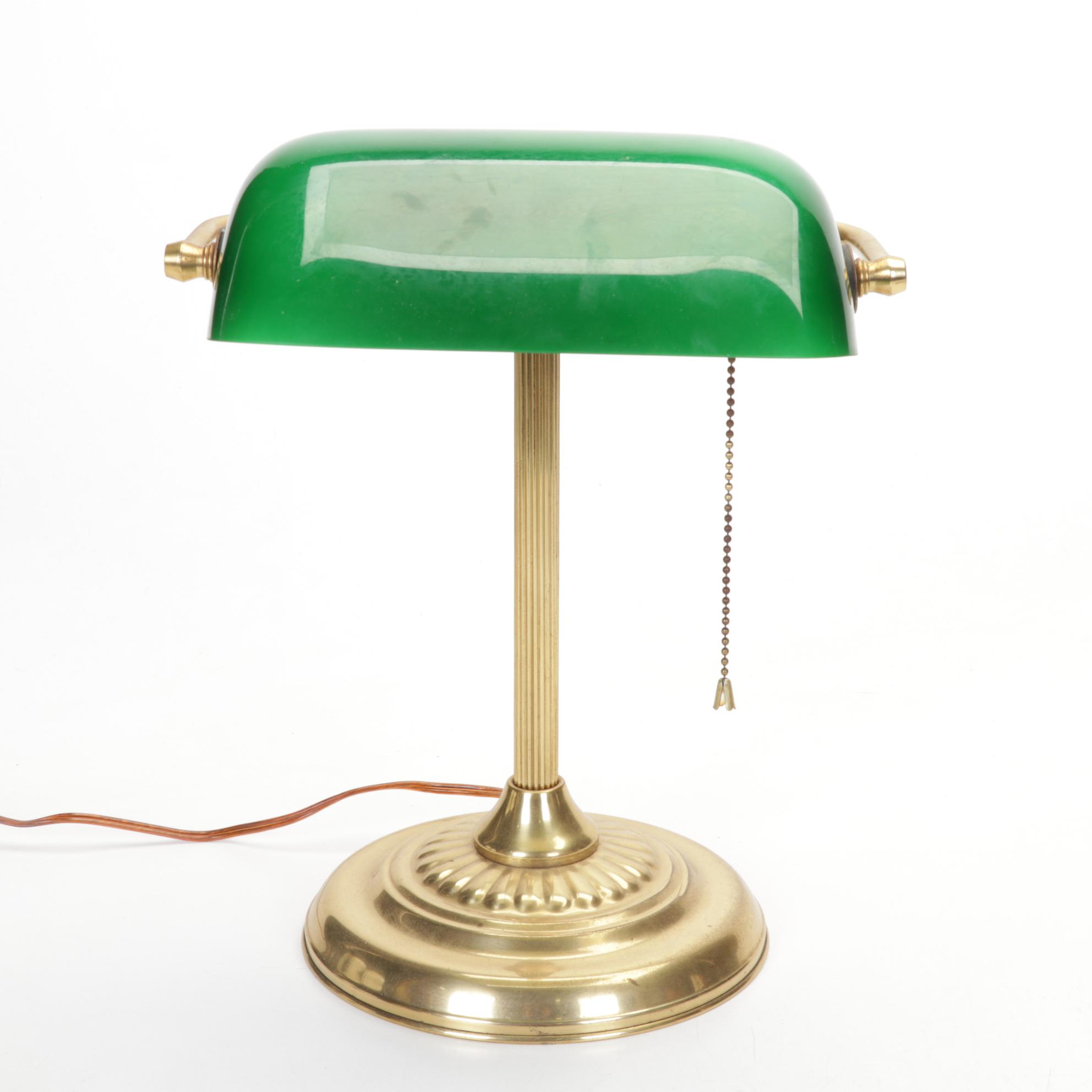 Art Deco Style Bankers Lamp, Roseville Candlestick, Pencil Sharpener and More