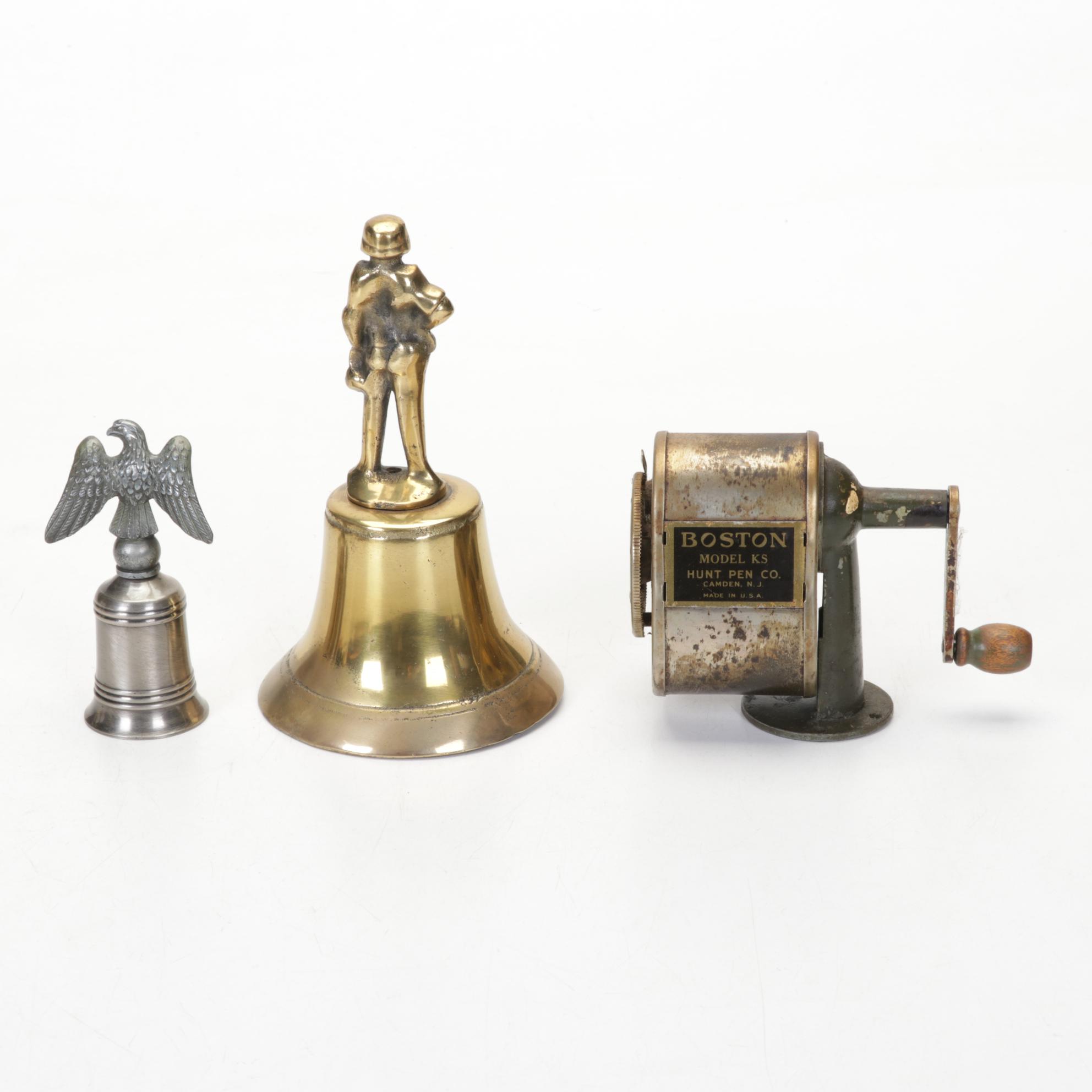 Art Deco Style Bankers Lamp, Roseville Candlestick, Pencil Sharpener and More