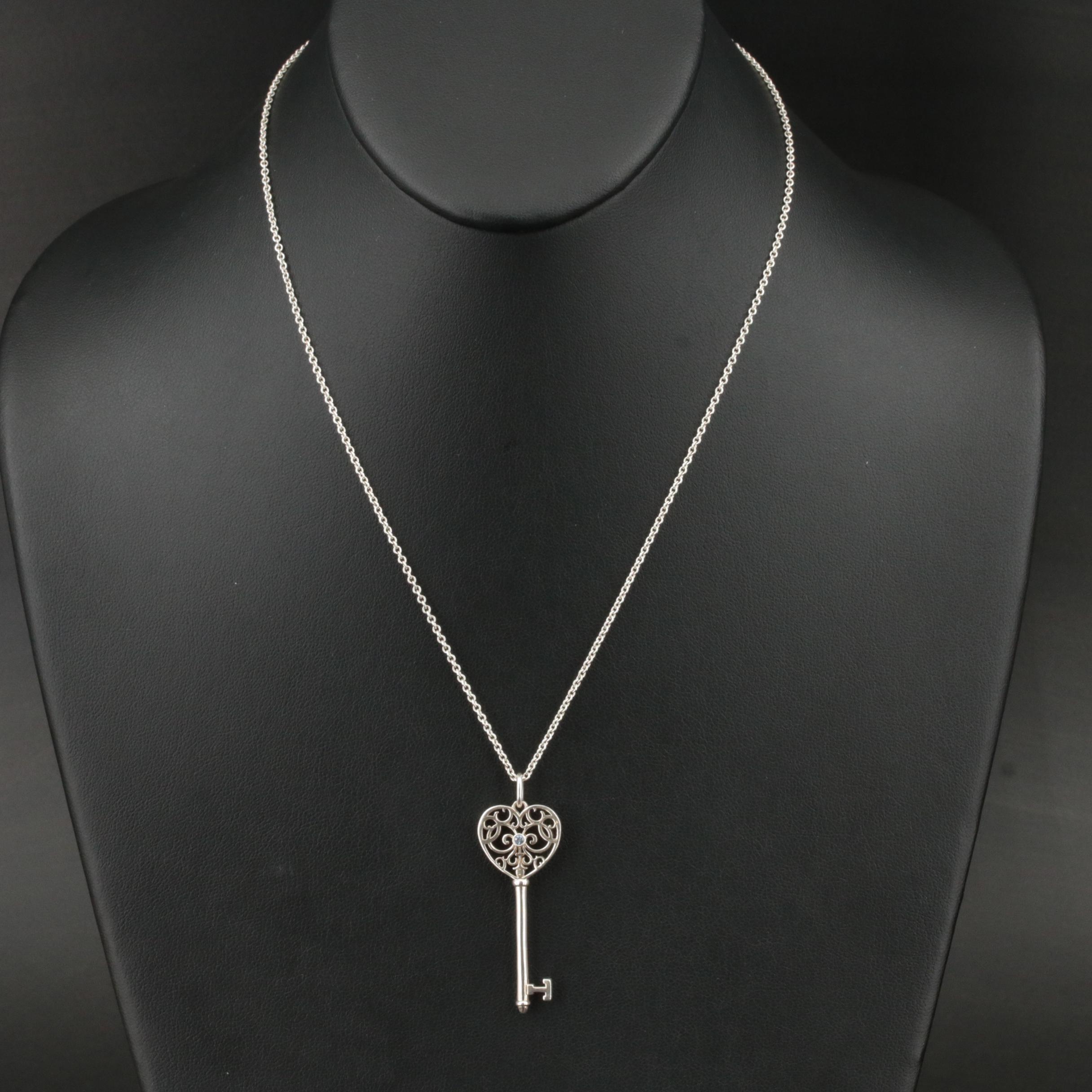 Tiffany & Co. Sterling Sapphire Enchant Heart Key Pendant Necklace