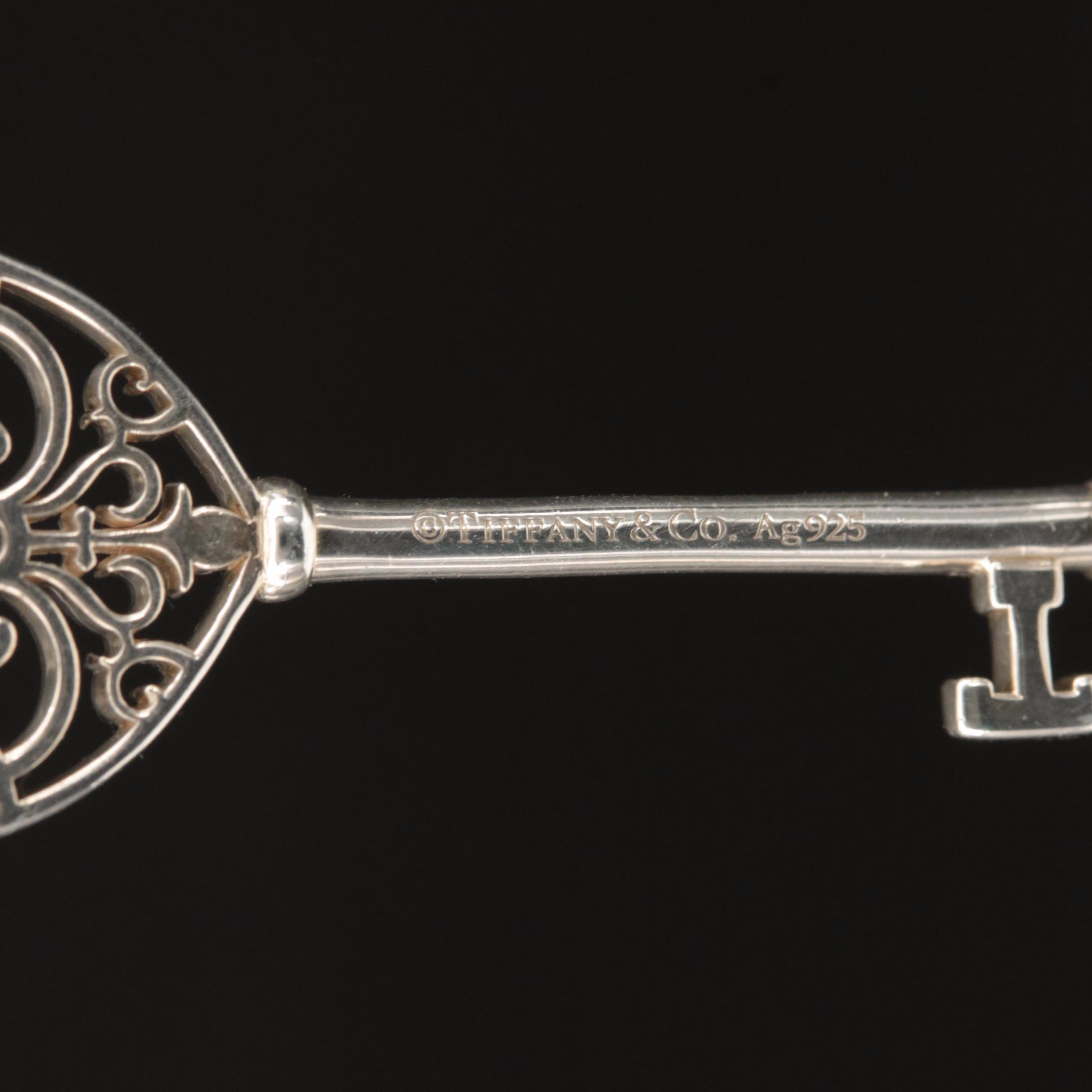 Tiffany & Co. Sterling Sapphire Enchant Heart Key Pendant Necklace