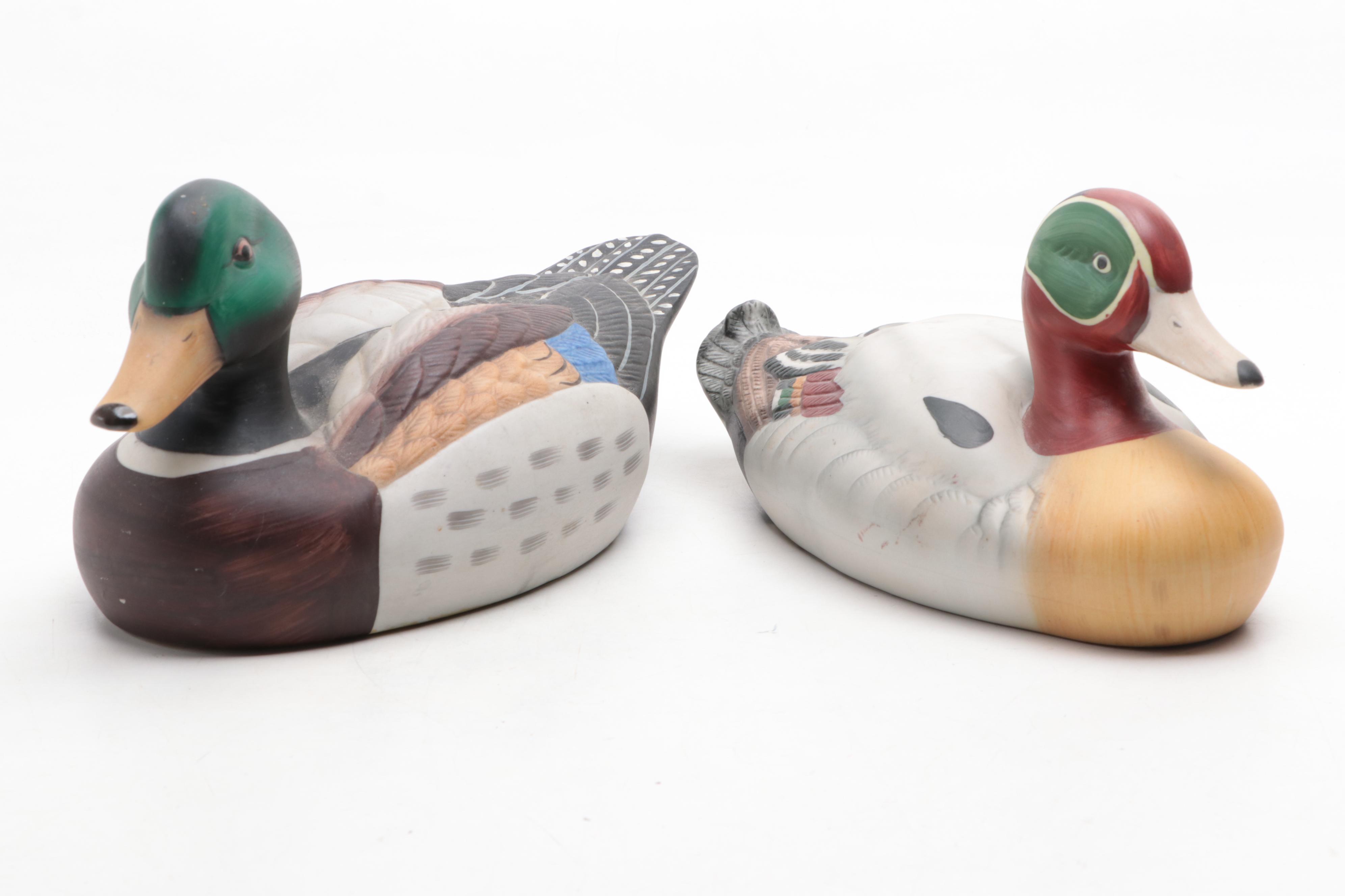 Hand-Painted Porcelain Mallard and Green-Winged Teal Duck Figurines