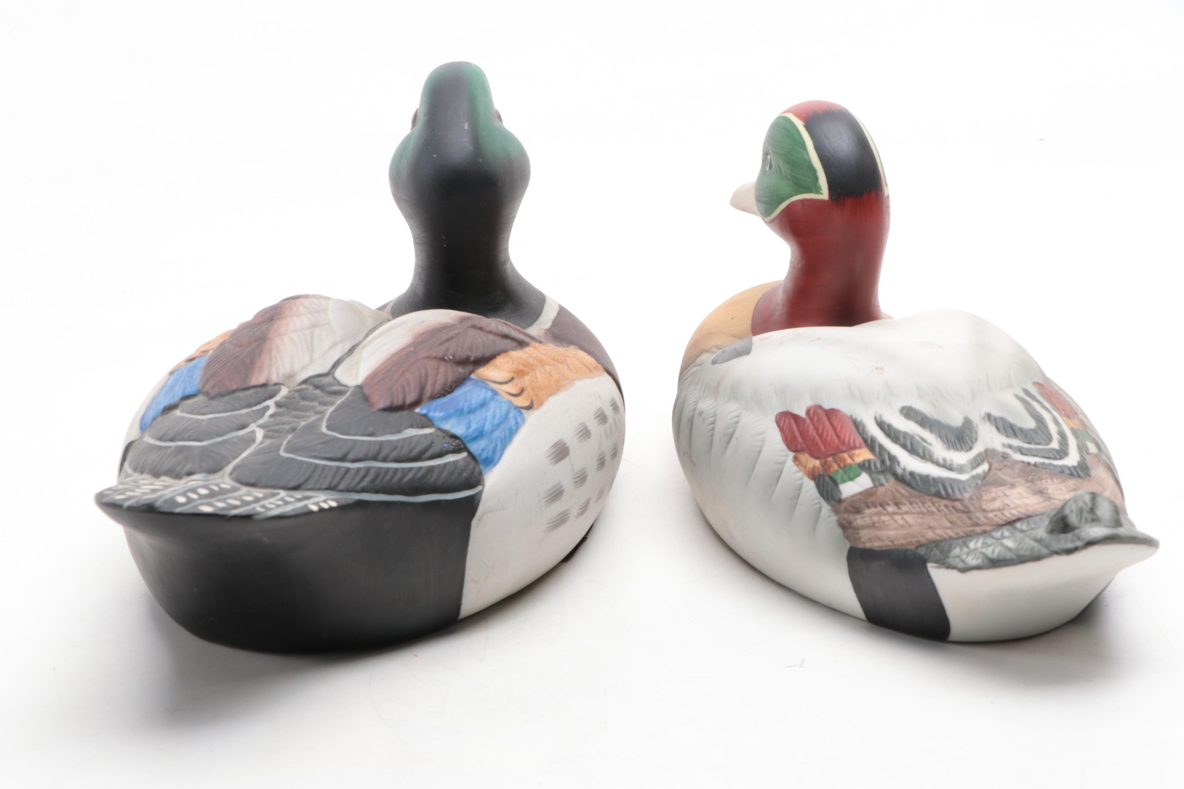 Hand-Painted Porcelain Mallard and Green-Winged Teal Duck Figurines