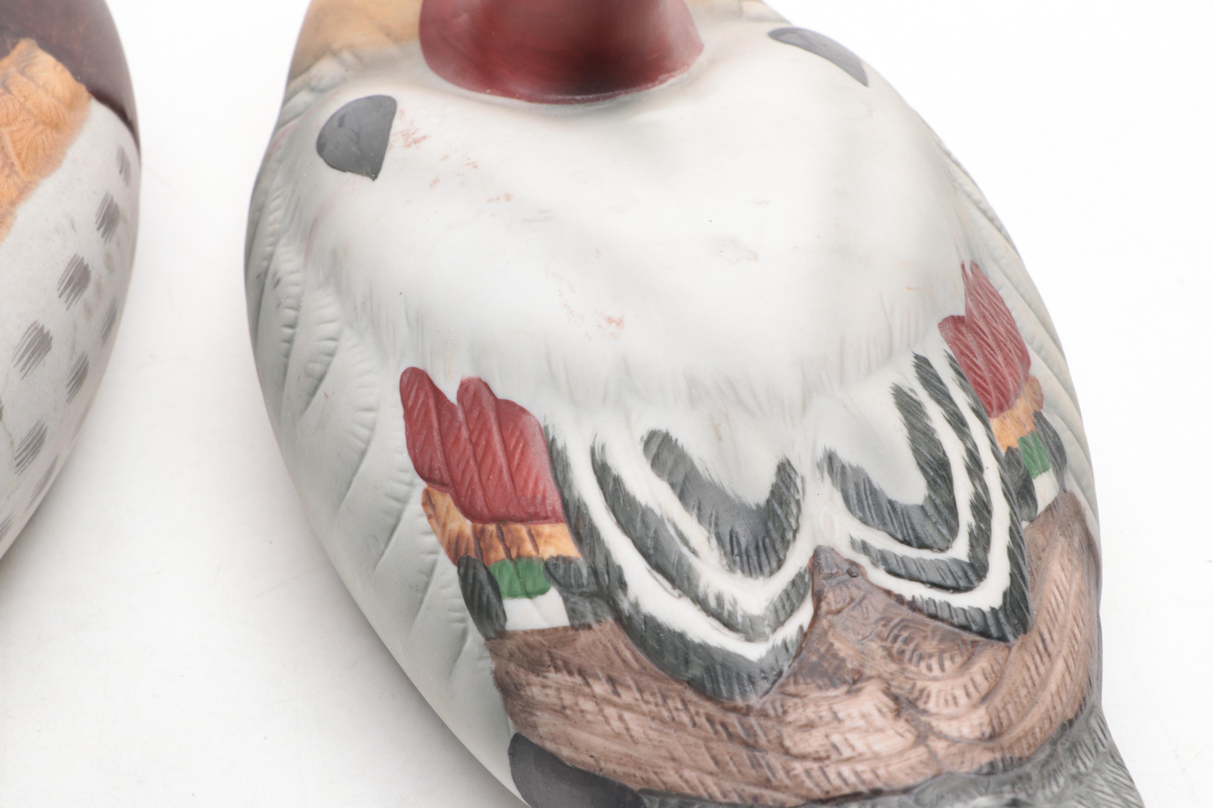 Hand-Painted Porcelain Mallard and Green-Winged Teal Duck Figurines