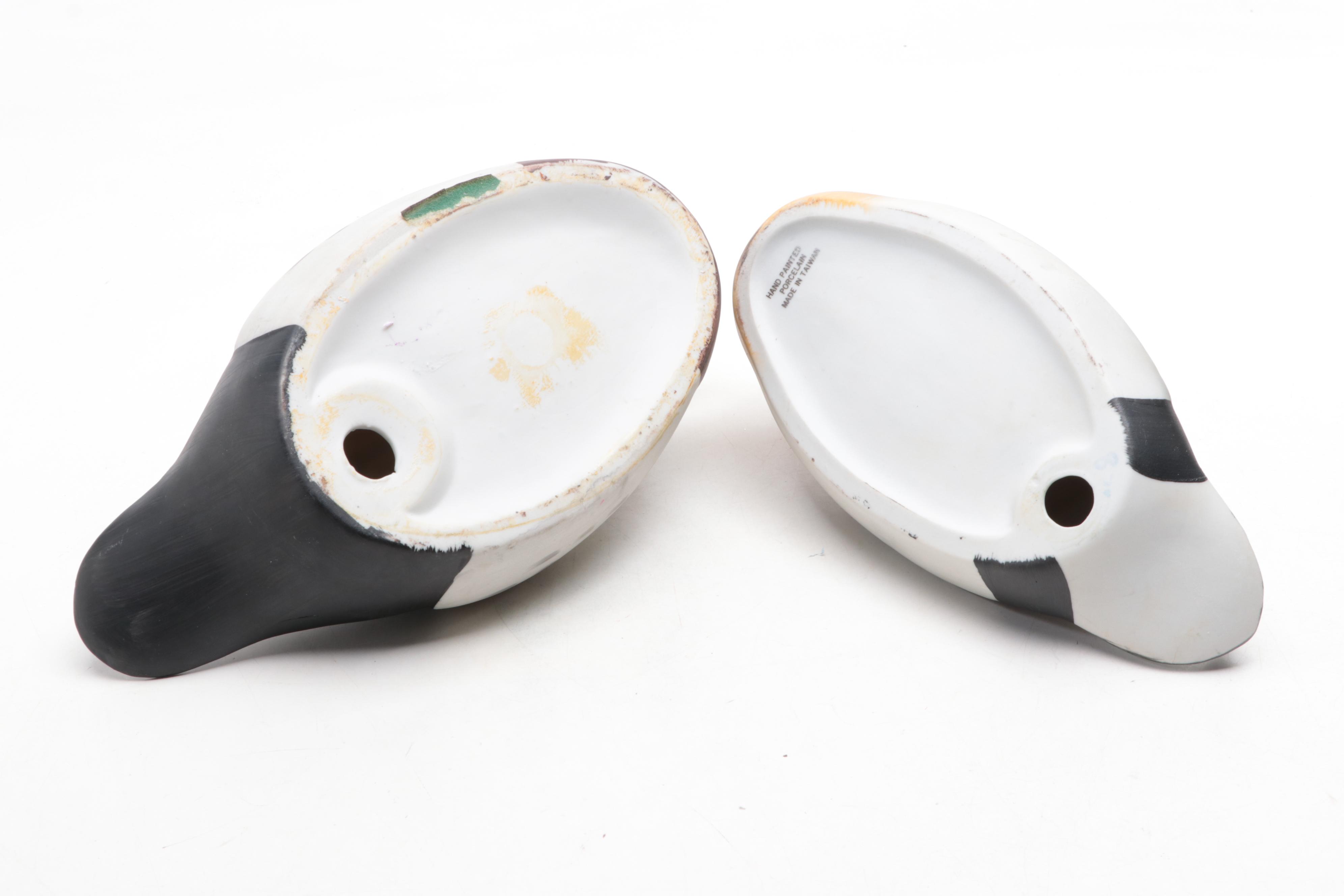 Hand-Painted Porcelain Mallard and Green-Winged Teal Duck Figurines