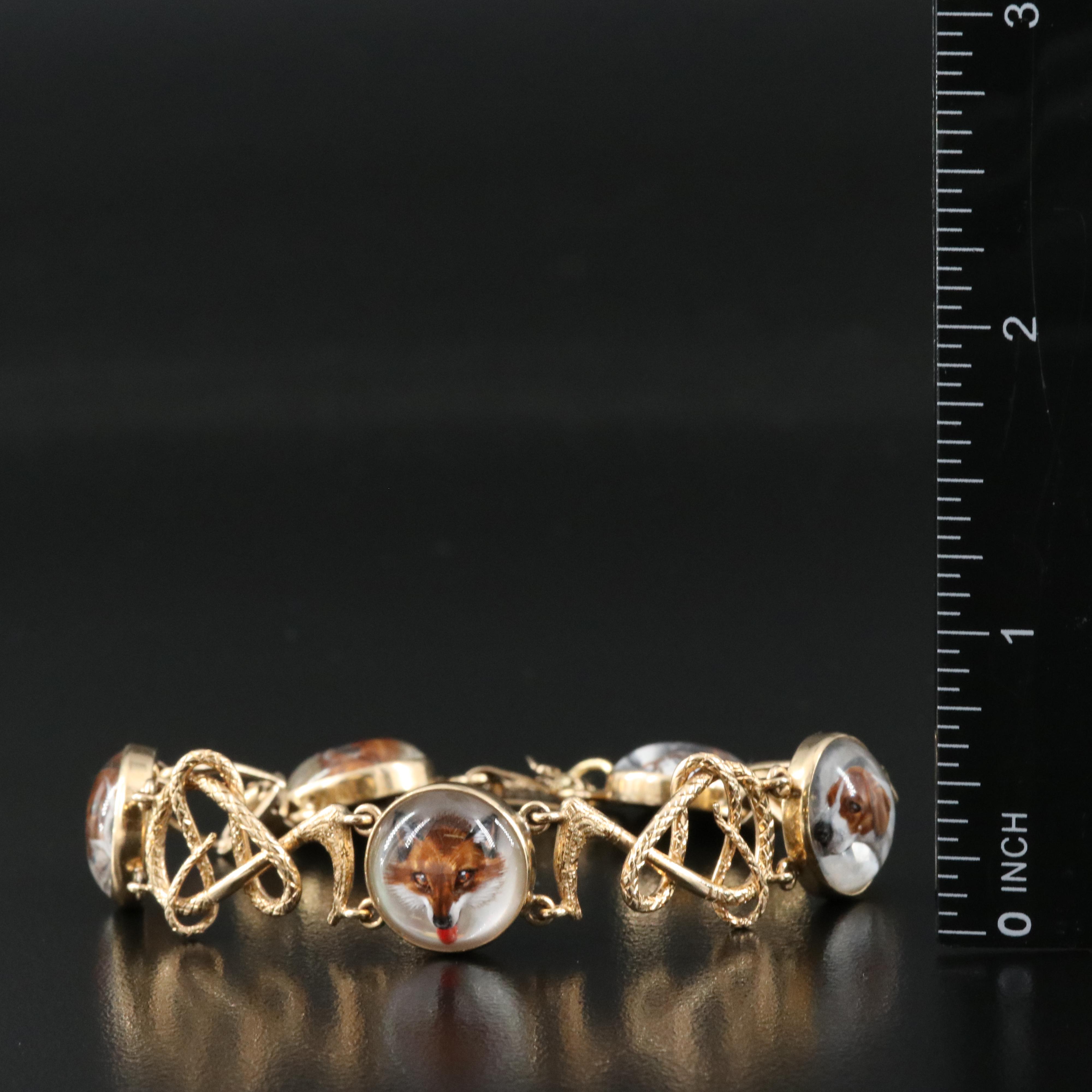 Antique 14K Essex Crystal Equestrian and Fox Hunt Bracelet