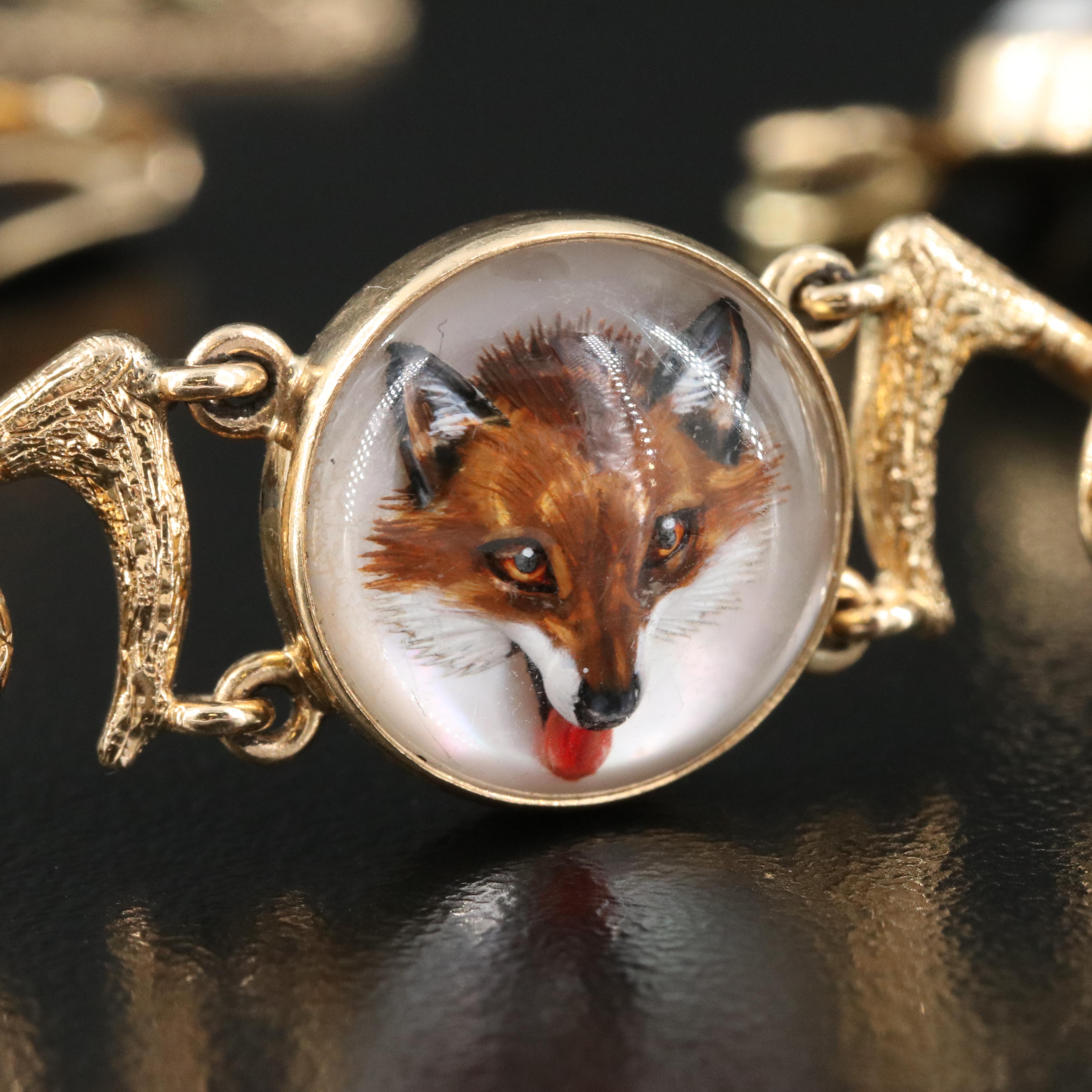 Antique 14K Essex Crystal Equestrian and Fox Hunt Bracelet