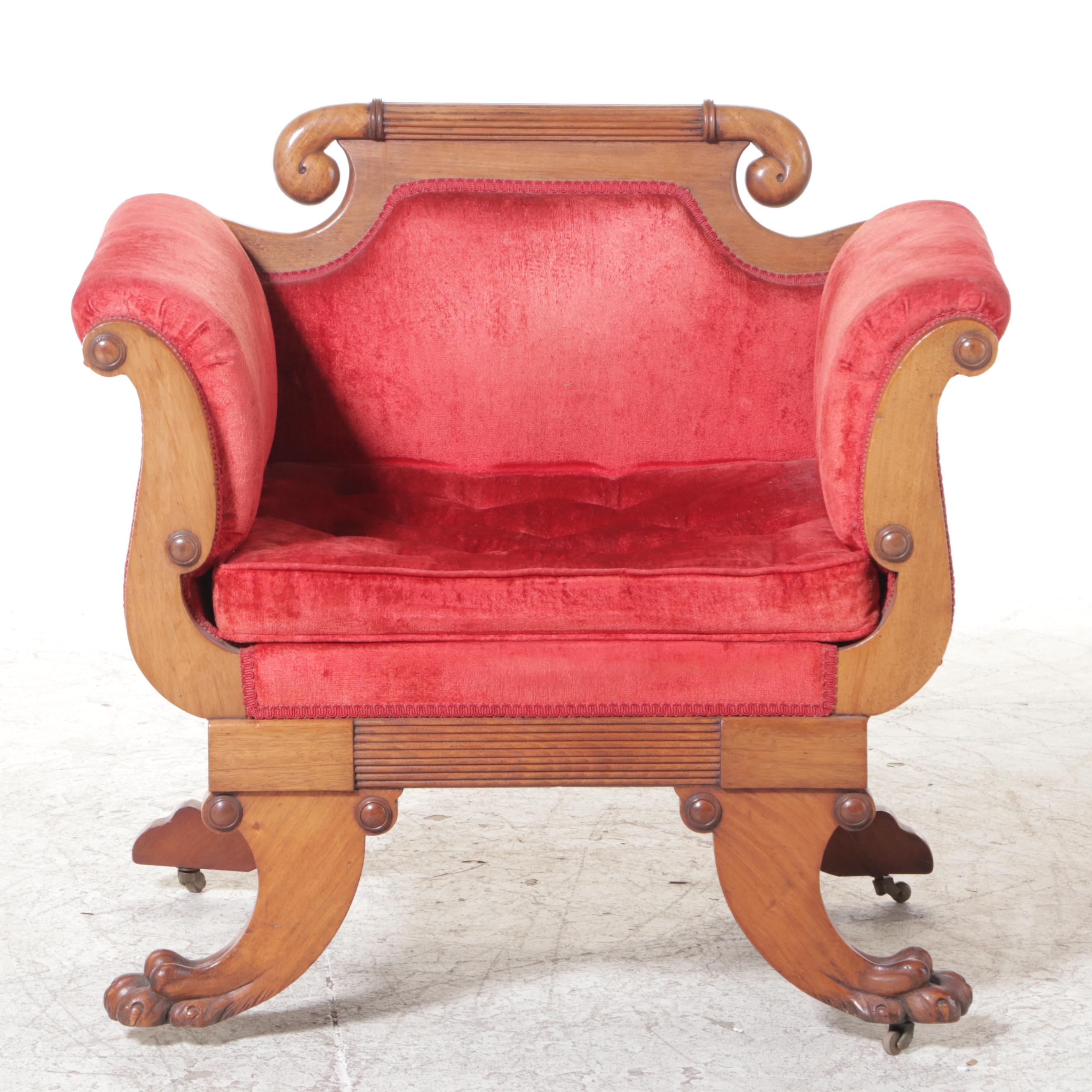 American Late Classical Walnut Parlor Arm and Side Chairs, Mid-19th Century