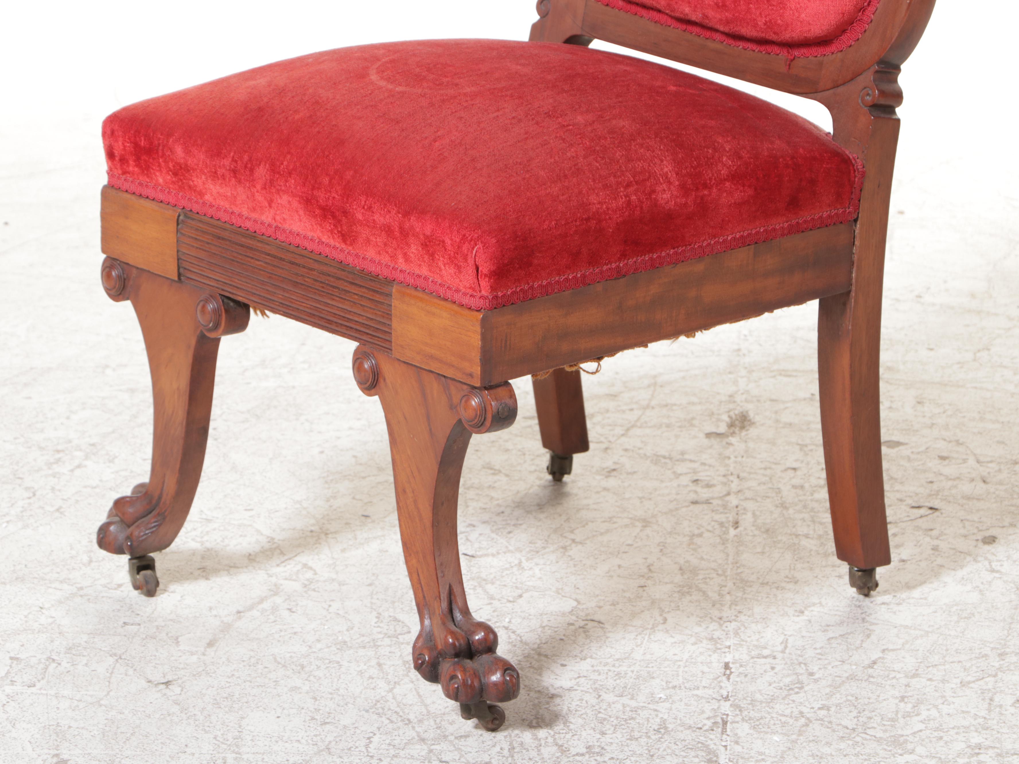 American Late Classical Walnut Parlor Arm and Side Chairs, Mid-19th Century