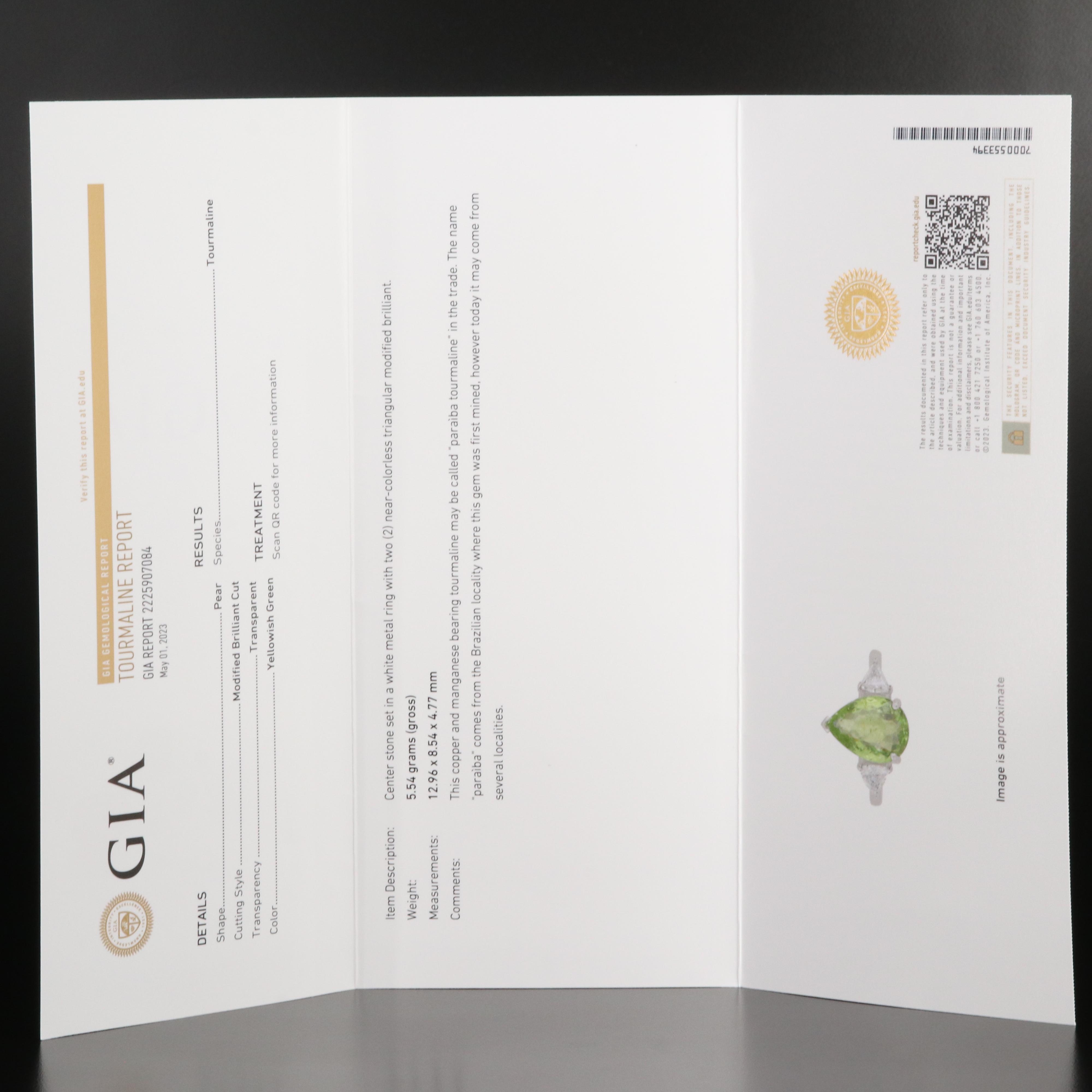 Platinum 3.55 CT Paraiba Tourmaline and Diamond Ring with GIA Report