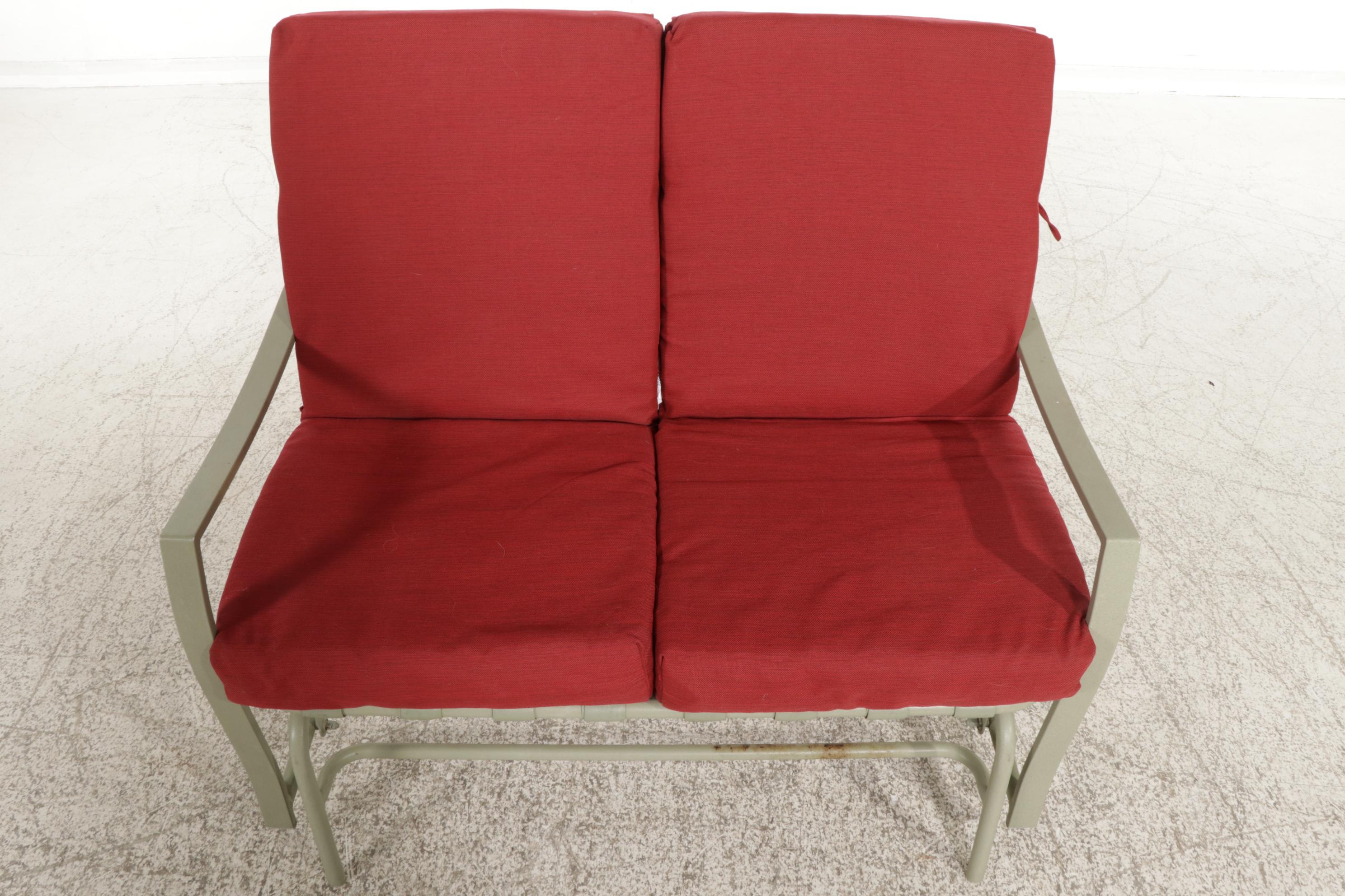 Cast Aluminum and Vinyl Webbing Patio Glider Loveseat, Late 20th Century