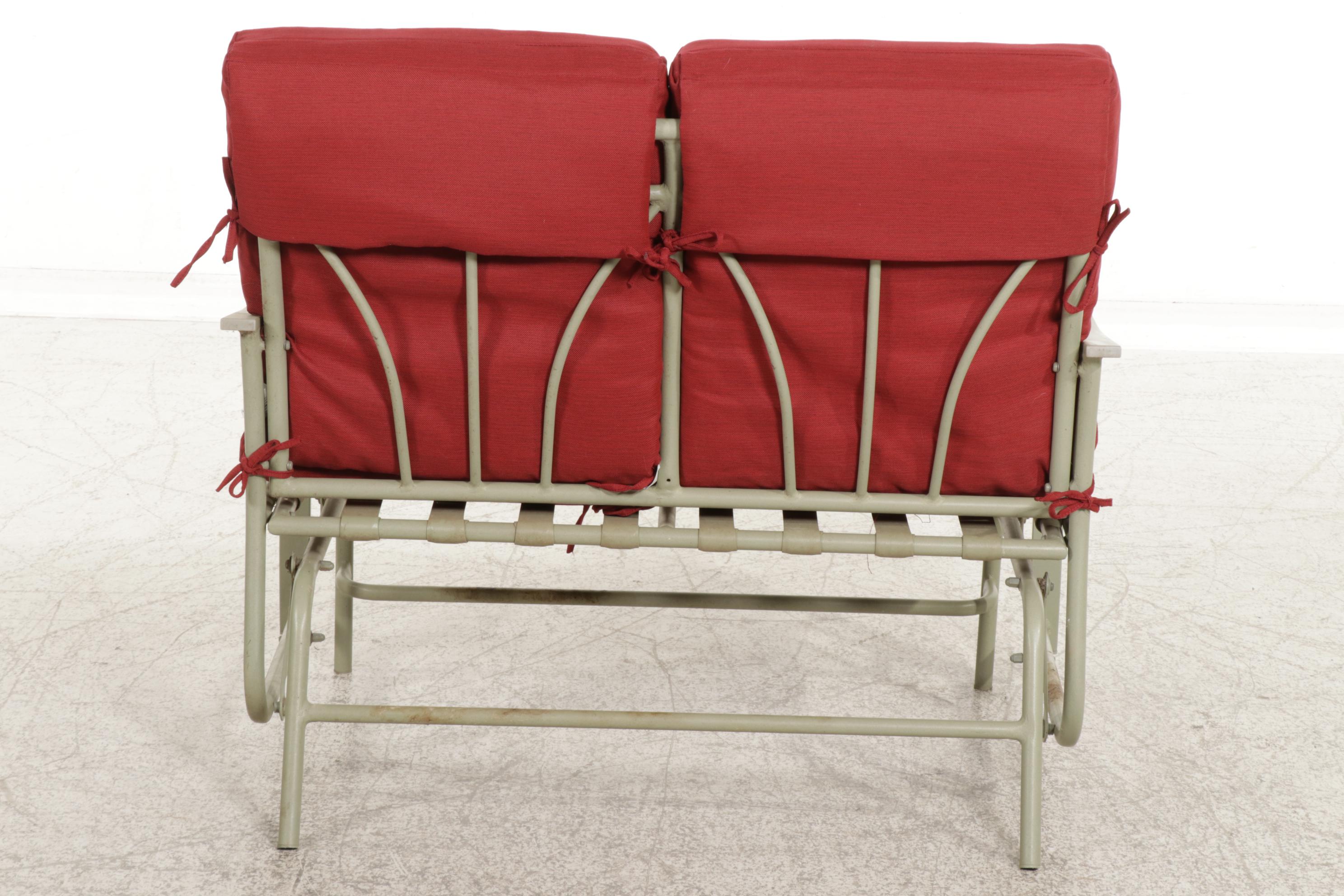 Cast Aluminum and Vinyl Webbing Patio Glider Loveseat, Late 20th Century