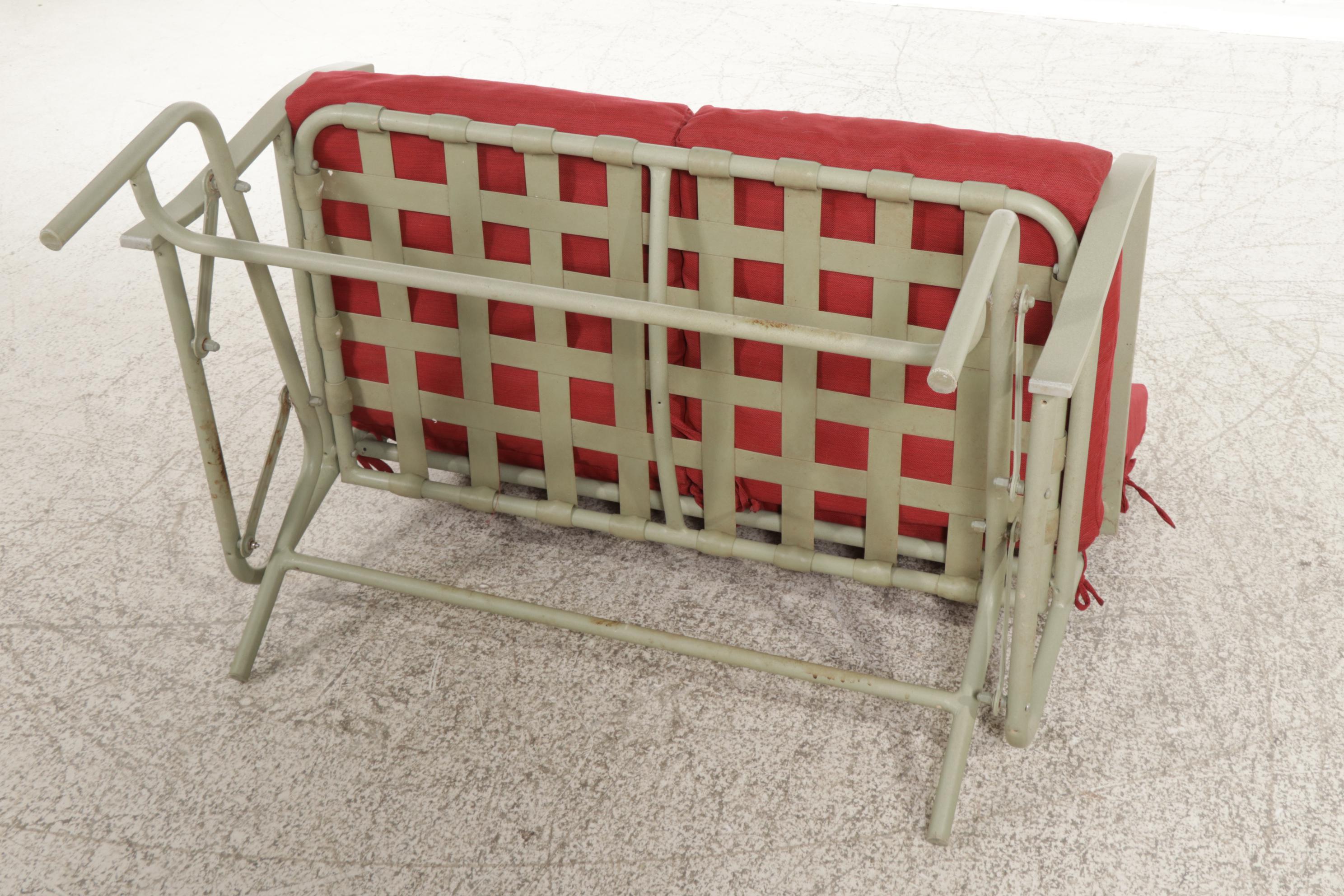 Cast Aluminum and Vinyl Webbing Patio Glider Loveseat, Late 20th Century