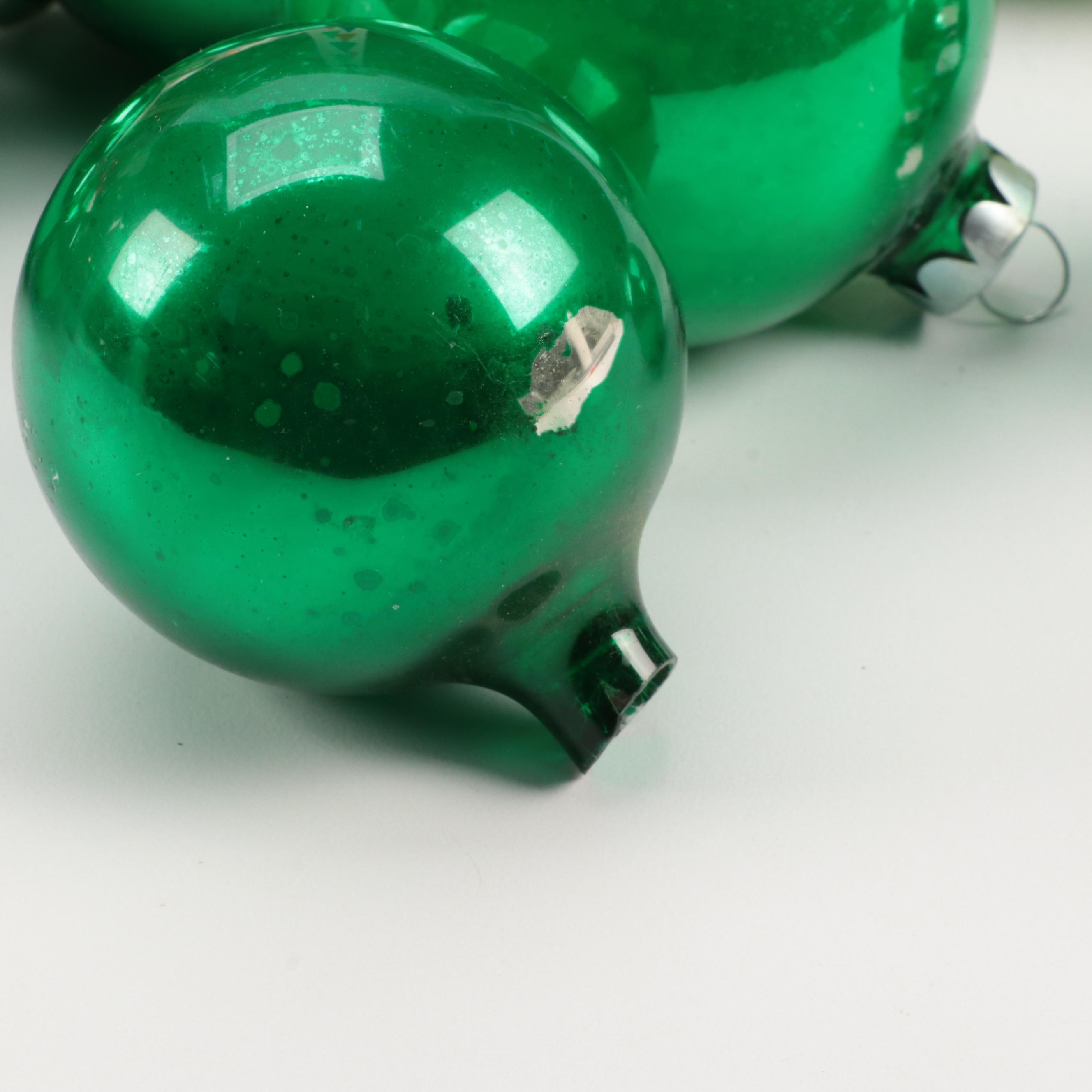 Holly, Pyramid, and Other Glass Christmas Ornaments, Late 20th Century