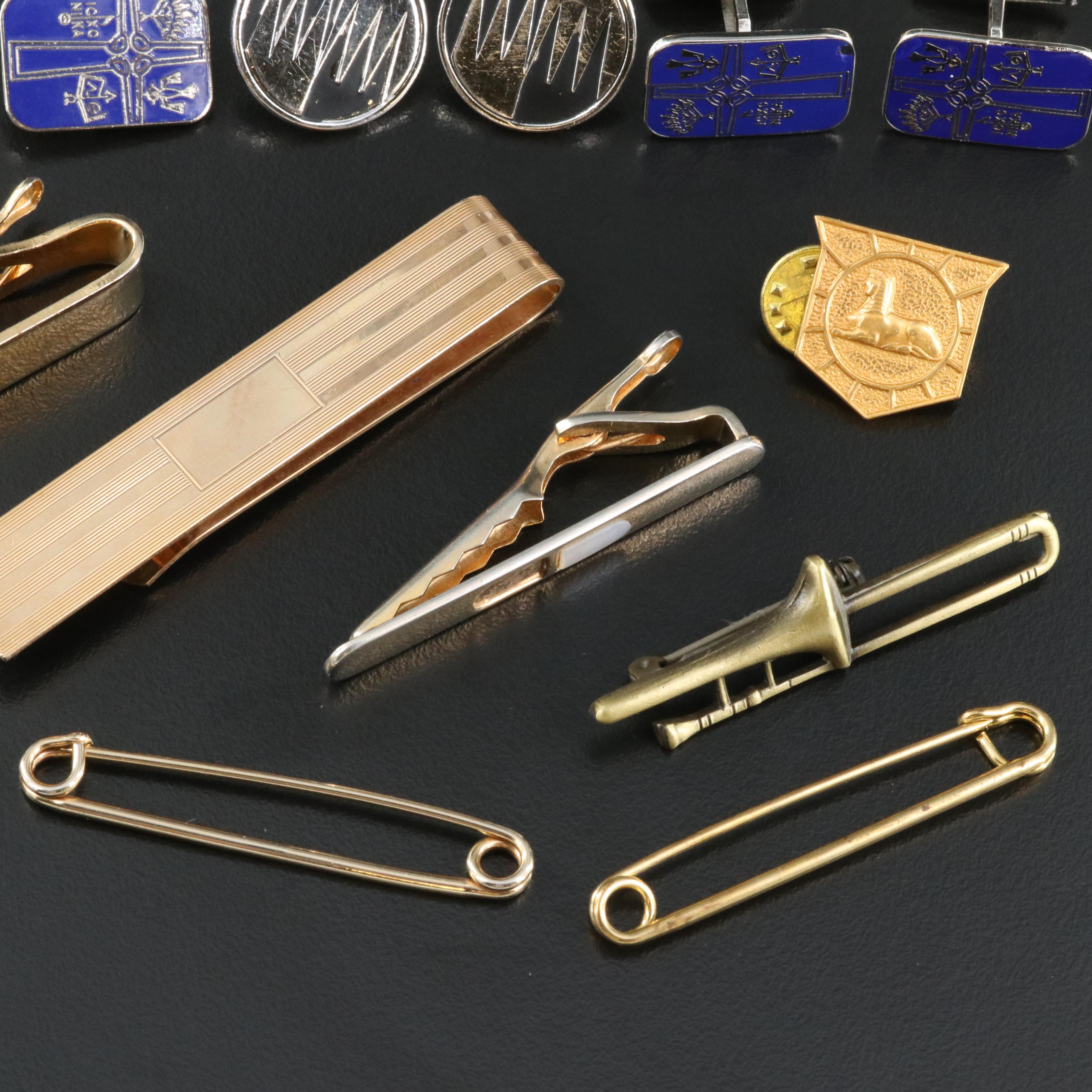Vintage Cufflinks, Pins and Tie Bars Including Krementz and Gemstones