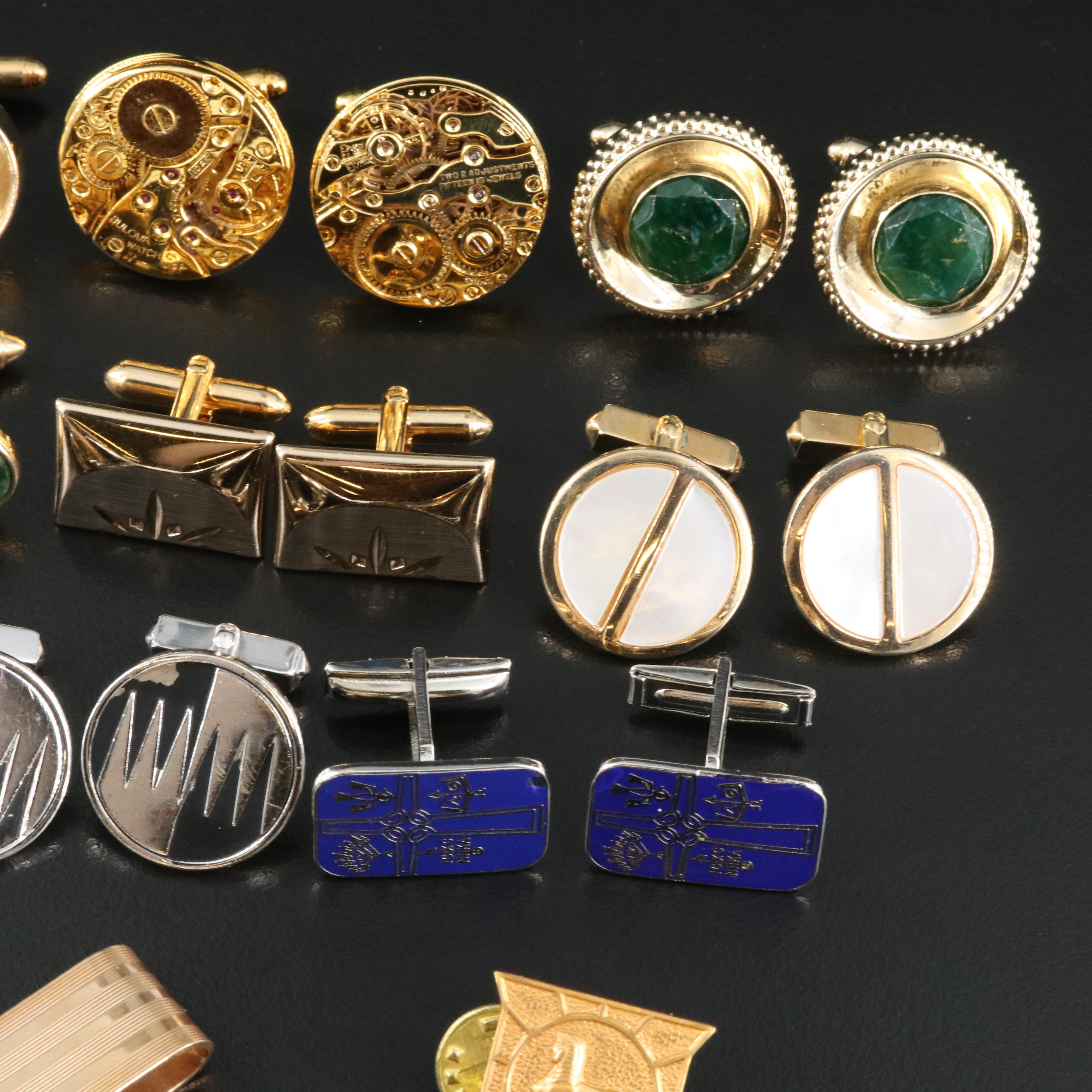 Vintage Cufflinks, Pins and Tie Bars Including Krementz and Gemstones