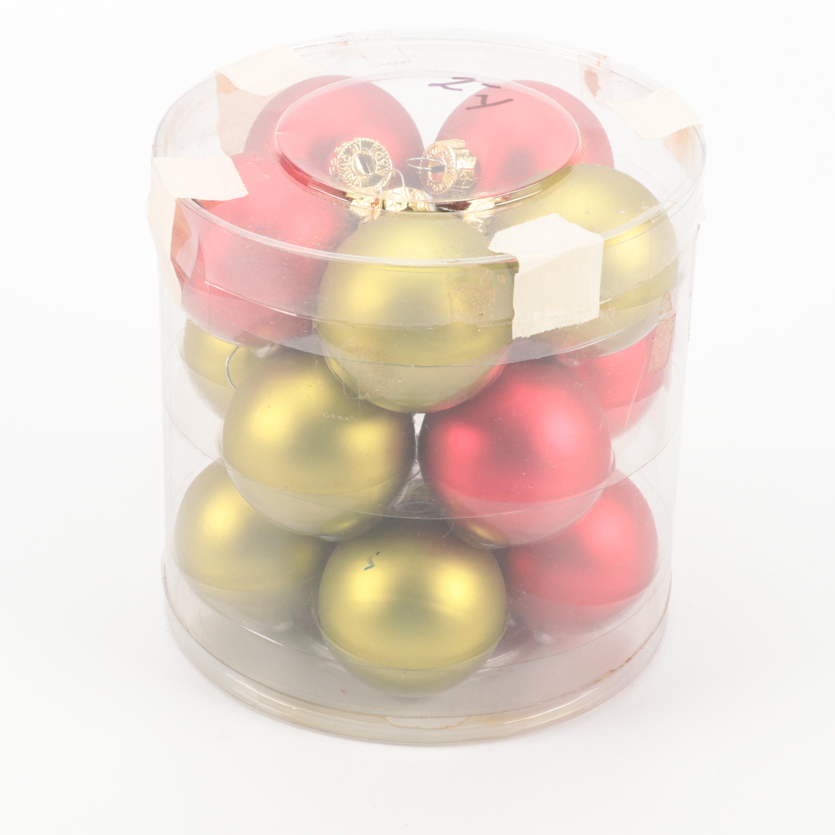 Holly, Pyramid, and Other Glass Christmas Ornaments, Late 20th Century