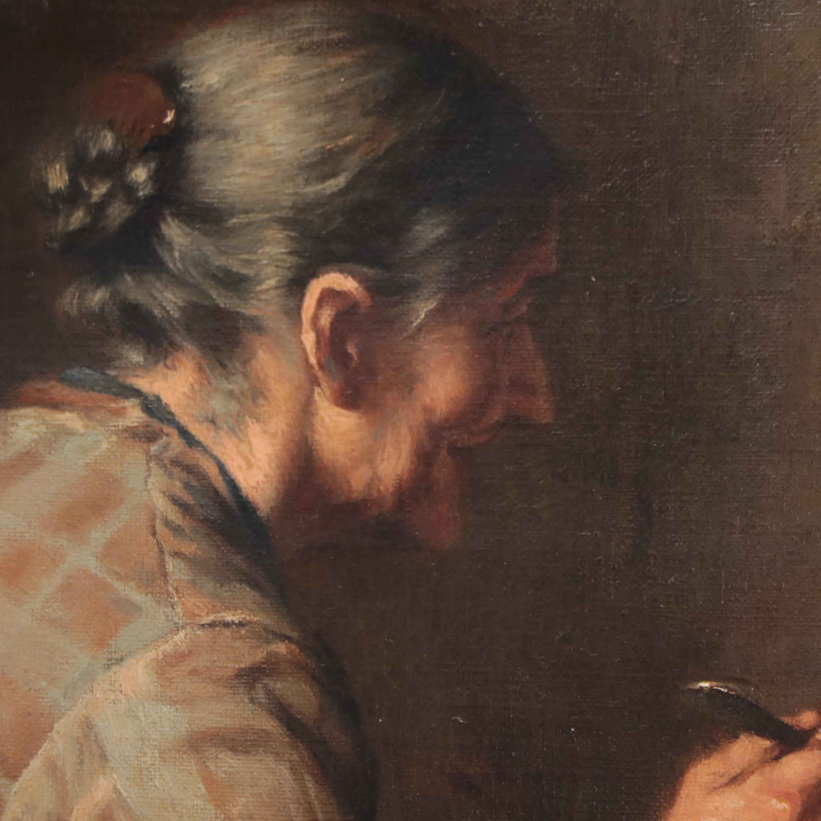 Heinrich Hirt Genre Oil Painting "Die Mittagssuppe"