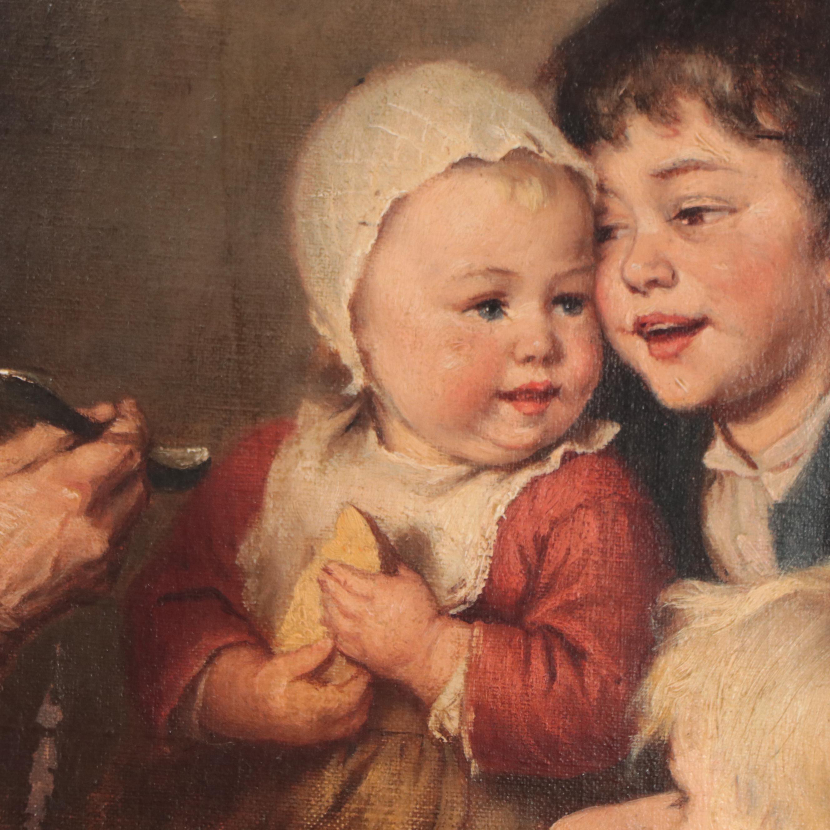 Heinrich Hirt Genre Oil Painting "Die Mittagssuppe"