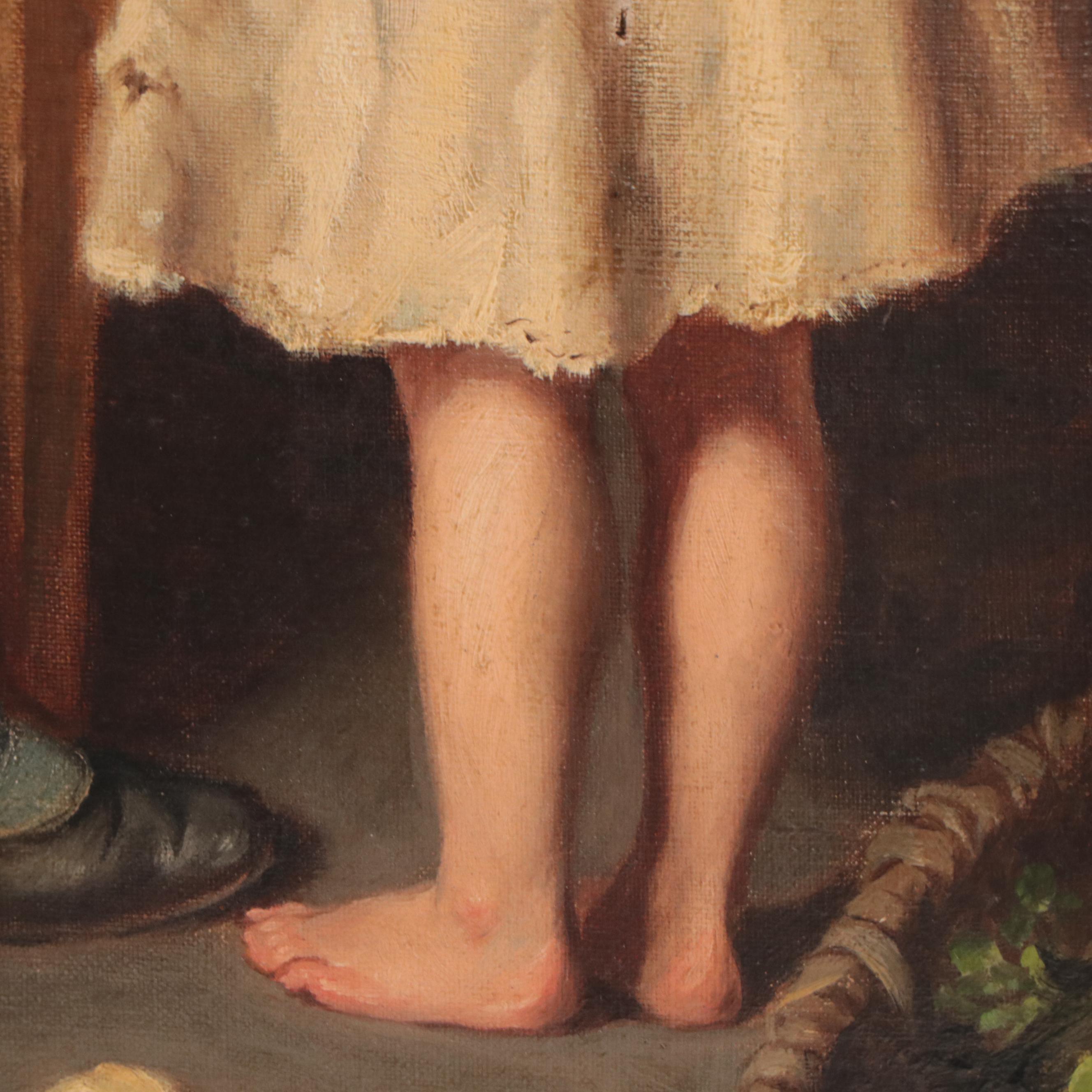 Heinrich Hirt Genre Oil Painting "Die Mittagssuppe"